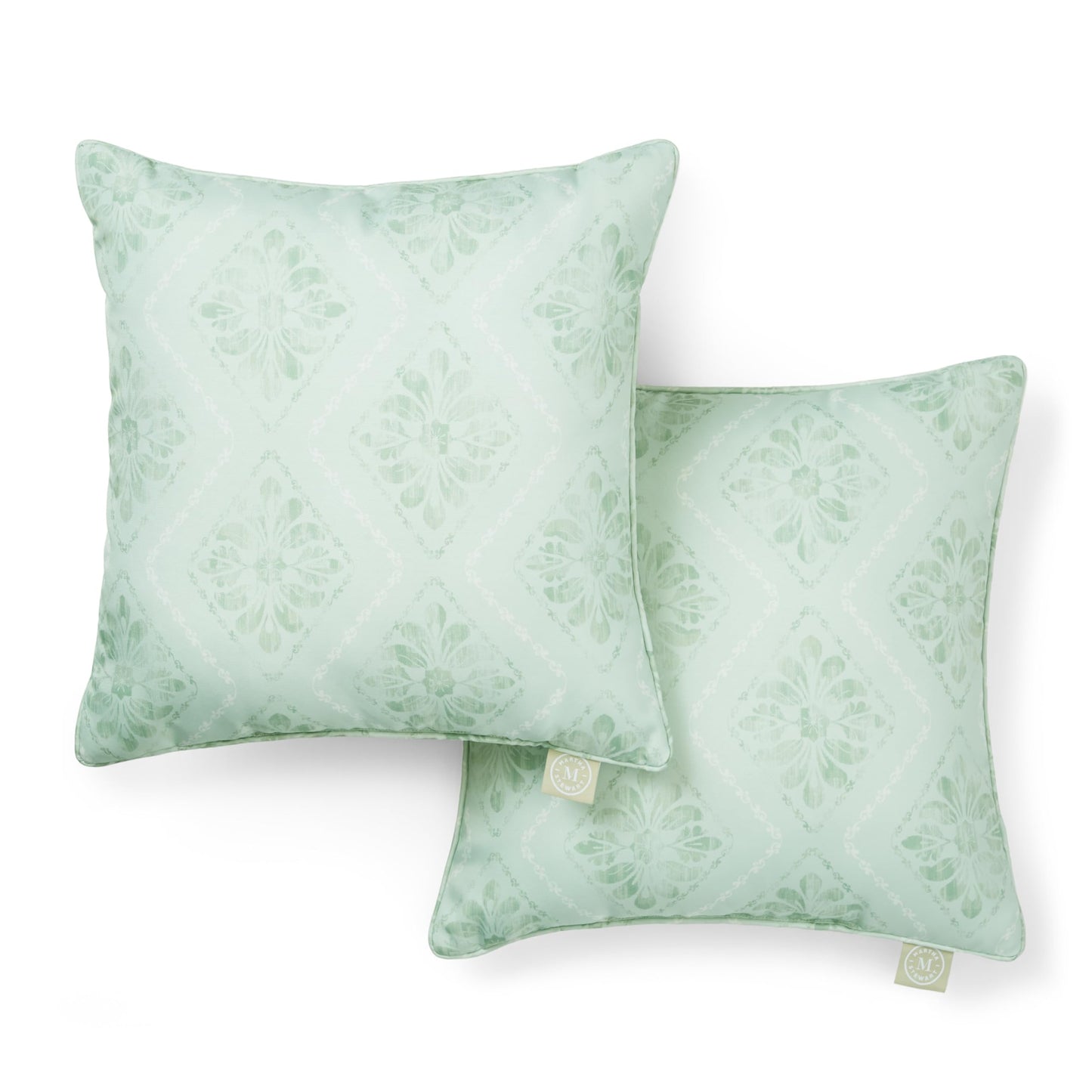Martha Stewart Spring May Embroidered Lemon Indoor Outdoor Decorative Pillow 2-Pack Set, UV Fade Resistant, Water Repellent, Printed Stripe Design, Aqua Blue/Yellow, 18"x18"