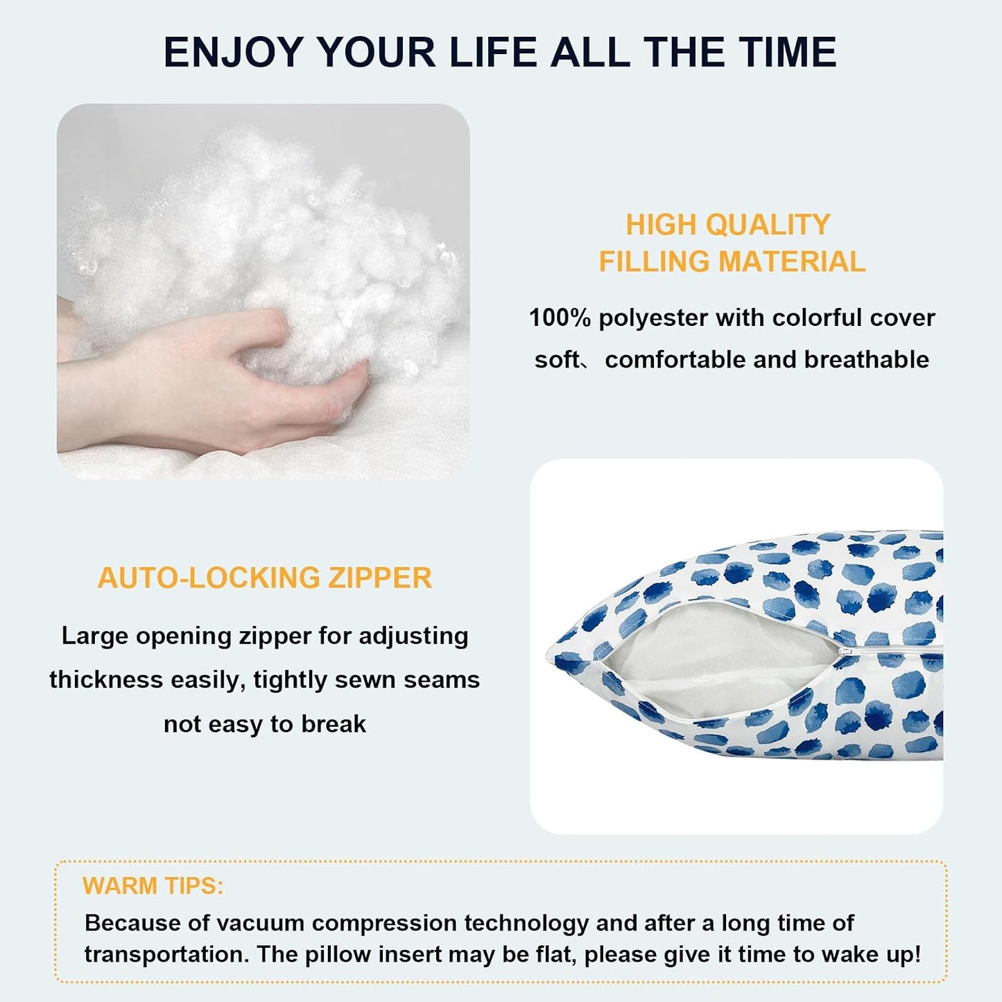 DYTXIII Pack of 2 Waterproof Outdoor Pillow with Inserts, 18x18 Square Patio Decorative Throw Pillow for Home,Sofa,Bench and Patio Furniture,Brush Blue