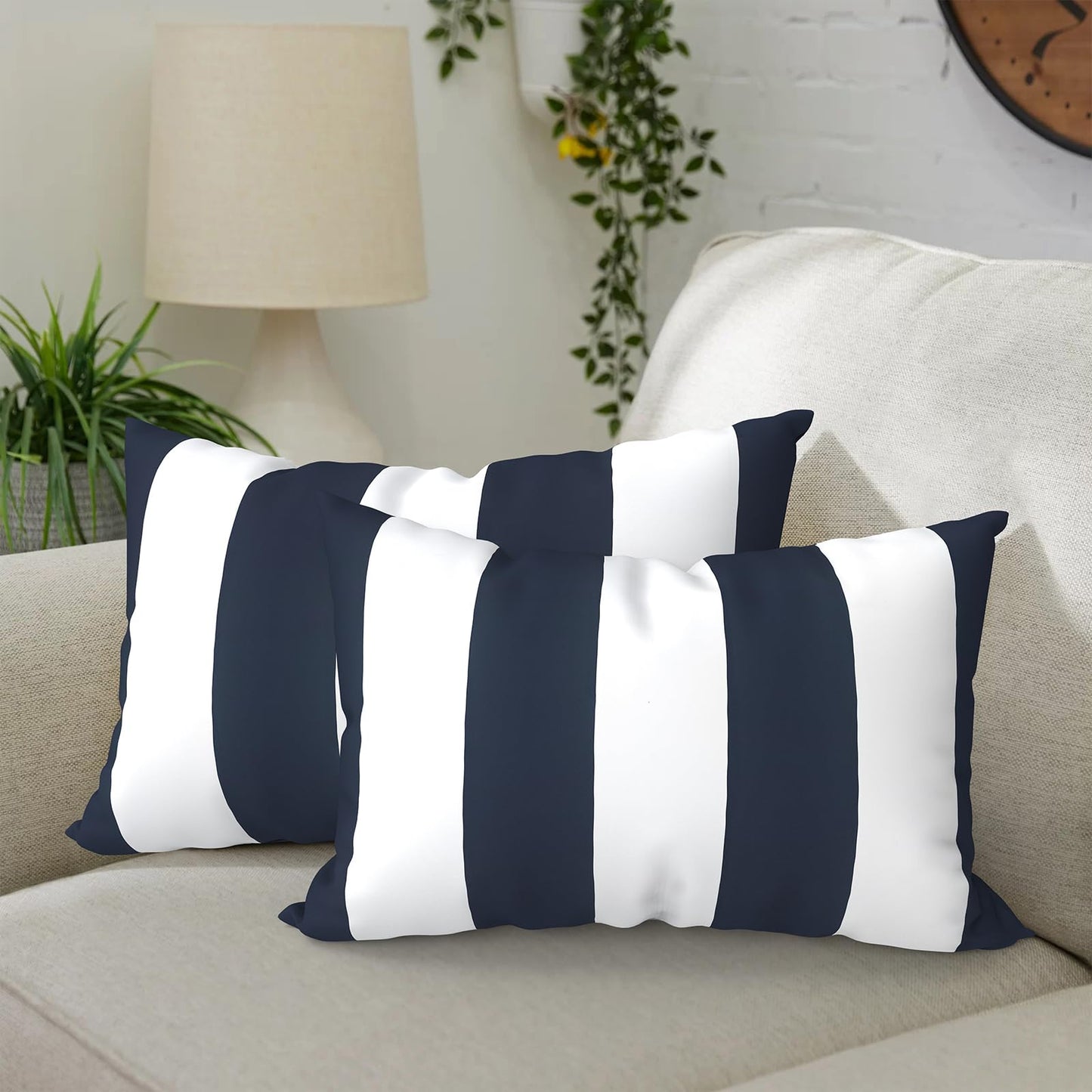 DYTXIII Pack of 2 Waterproof Outdoor Pillow with Inserts, 18x18 Square Patio Decorative Throw Pillow for Home,Sofa,Bench and Patio Furniture,Brush Blue