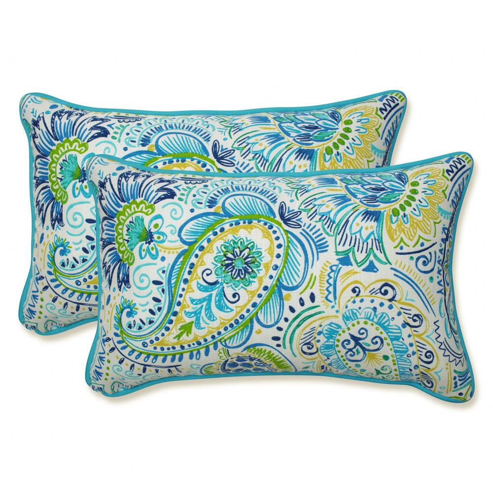 Pillow Perfect Paisley Indoor/Outdoor Accent Throw Pillow, Plush Fill, Weather, and Fade Resistant, Lumbar - 11.5" x 18.5" , Blue/Multi Ummi, 2 Count