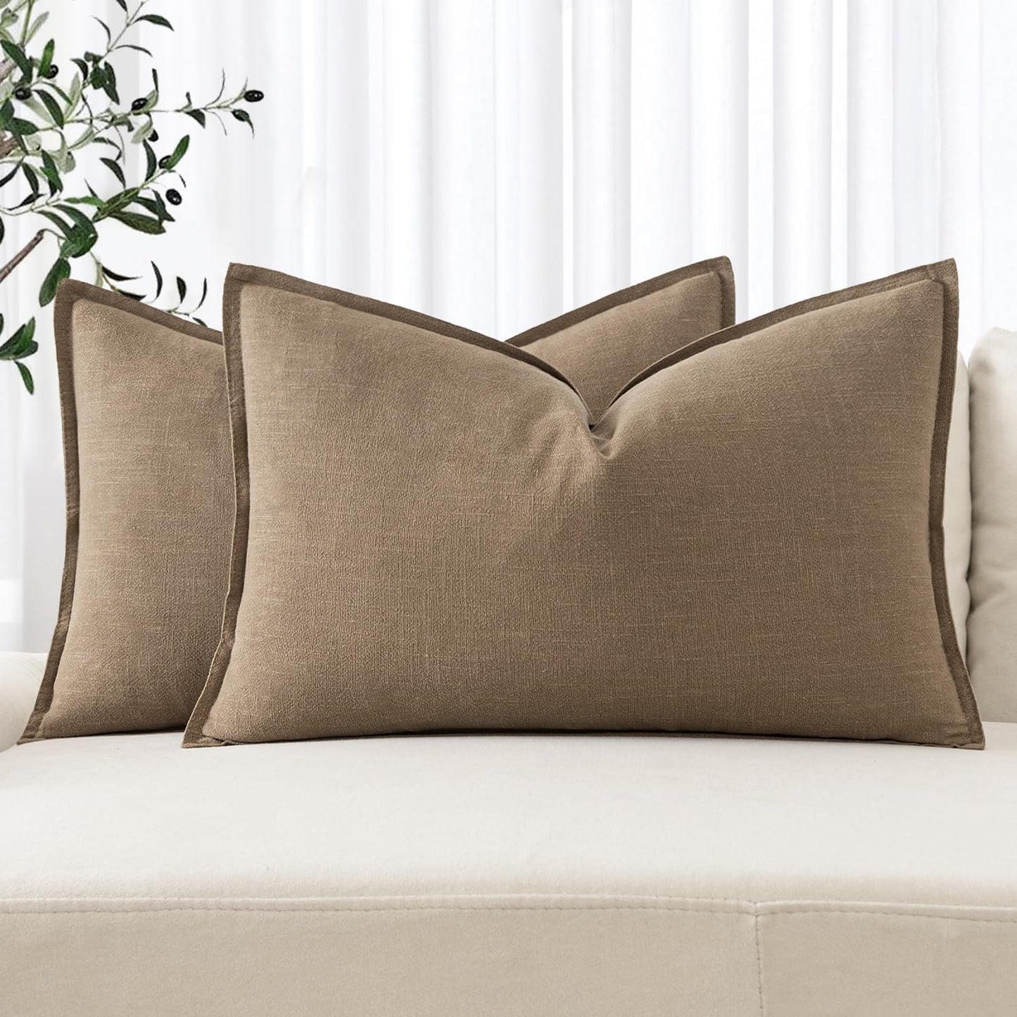 MIULEE Decorative Linen Pillow Covers 20x20 Inch Light Blue Boho Farmhouse Neutral Couch Throw Pillows for Bed Pack of 2 Accent Coastal Modern Pillowcase Summer Sofa Livingroom Home Decor
