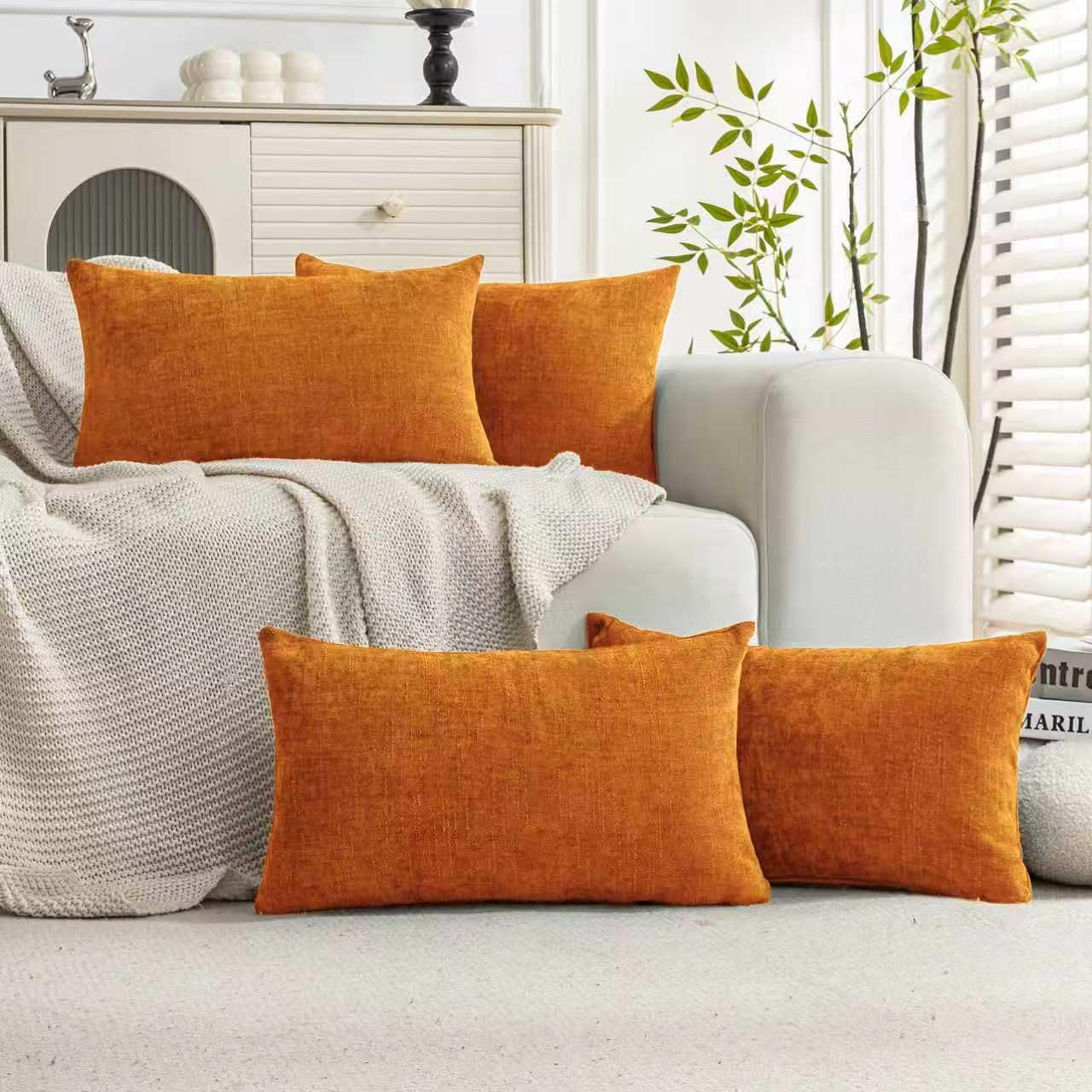 Set of 4 Soft Textured Decorative Throw Pillow Covers 24x24 Inch Cozy Farmhouse Cushion Cover Square Accent Pillow Cases for Bed Couch Sofa Living Room, Neutral