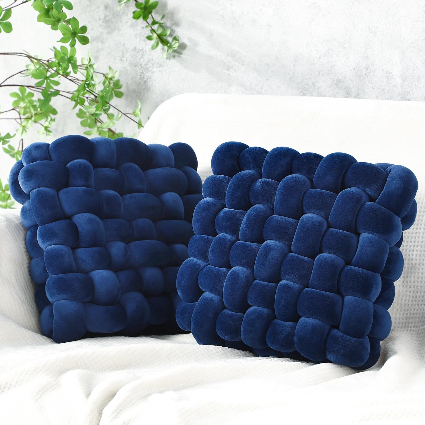 Wenqik 2 Pcs Knot Pillows Square Knotted Plush Throws Soft Accent Pillows Decoration Cushion for Couch Home Office Living Room Bedroom Bed Sofa Decor, 12'' x 13''(Caramel,Crystal Velvet)