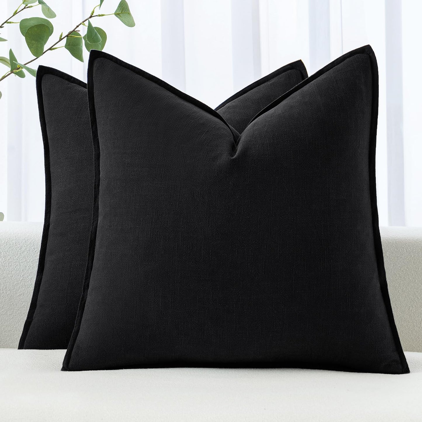 MIULEE Decorative Linen Pillow Covers 20x20 Inch Light Blue Boho Farmhouse Neutral Couch Throw Pillows for Bed Pack of 2 Accent Coastal Modern Pillowcase Summer Sofa Livingroom Home Decor