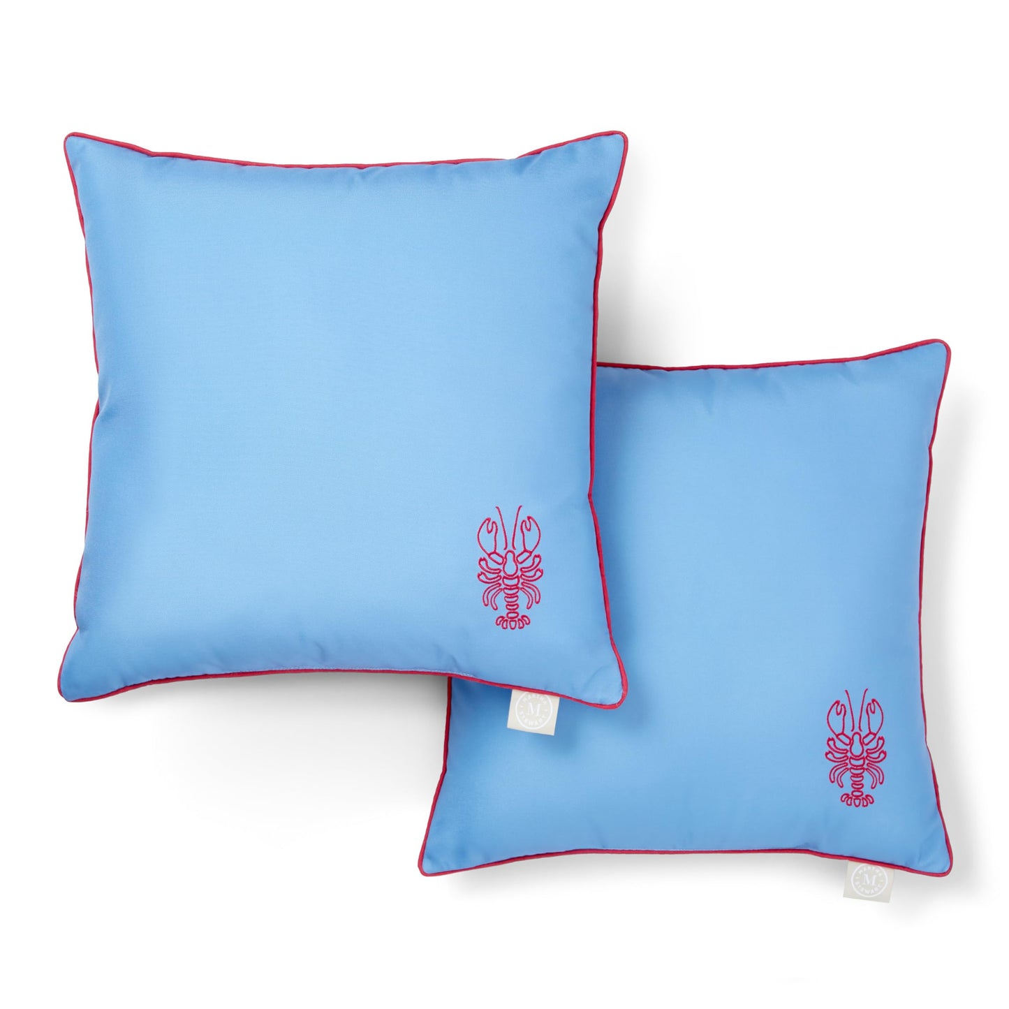 Martha Stewart Spring May Embroidered Lemon Indoor Outdoor Decorative Pillow 2-Pack Set, UV Fade Resistant, Water Repellent, Printed Stripe Design, Aqua Blue/Yellow, 18"x18"