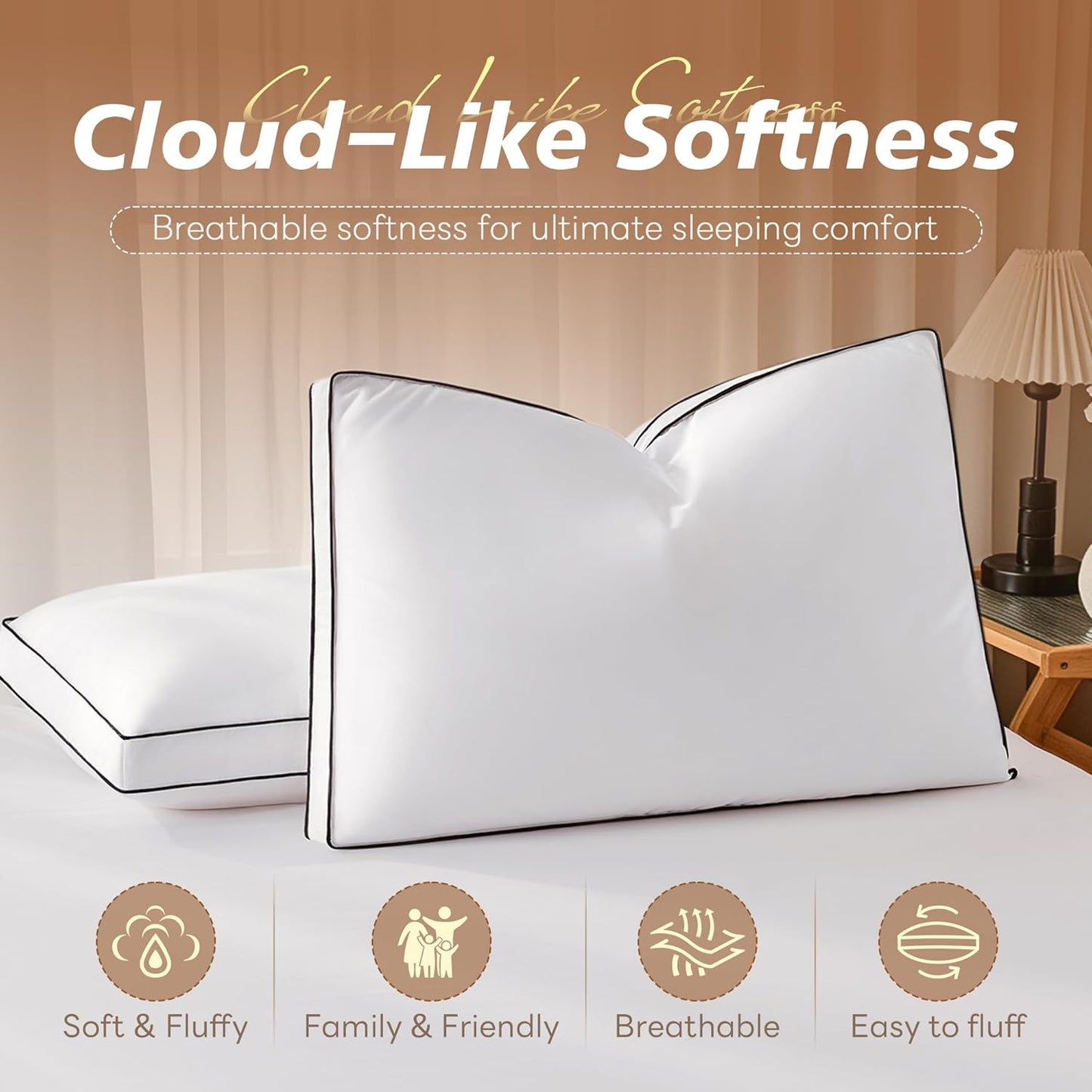 Goose Feather Down Pillows Queen Size Set of 2, Hotel Collection Bed Pillows for Sleeping, Down Surrounded Gusseted Bed Pillow 2 Pack, Soft Fluffy for Side Back Sleepers 20x30 in.