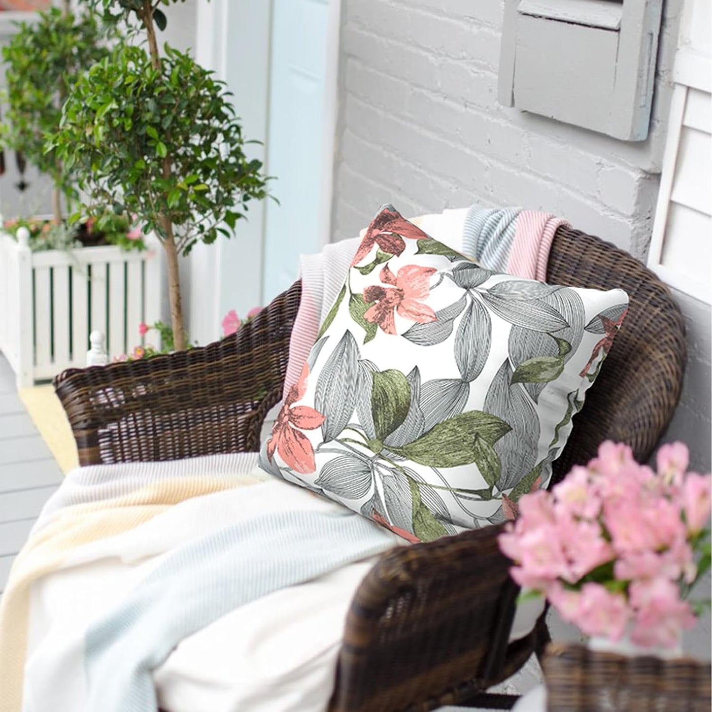 Outdoor Pillows for Patio Furniture 18x18 inch, Square Outdoor Throw Pillows with Inserts, Decorative Toss Pillows for Garden Couch Home Sofa Office Chair, Pack of 2, Clemens Noir Pink
