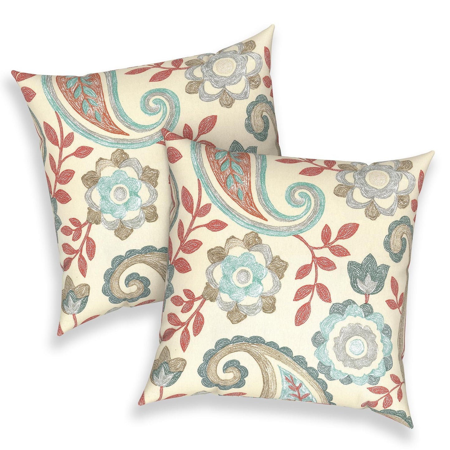 Outdoor 20x20 Inch Throw Pillows with Inners, Square Pillows Decorative Set of 2 for Home Garden Furniture, Paisley Multi
