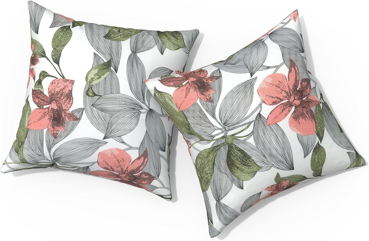 Outdoor Pillows for Patio Furniture 18x18 inch, Square Outdoor Throw Pillows with Inserts, Decorative Toss Pillows for Garden Couch Home Sofa Office Chair, Pack of 2, Clemens Noir Pink