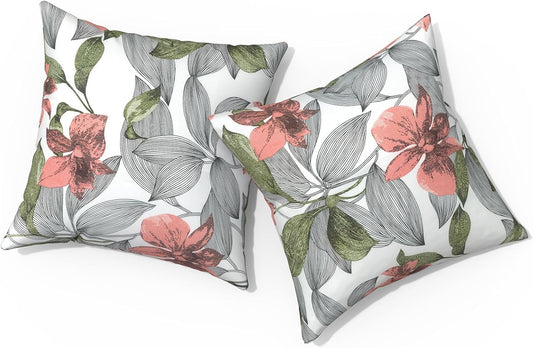 Outdoor Pillows for Patio Furniture 18x18 inch, Square Outdoor Throw Pillows with Inserts, Decorative Toss Pillows for Garden Couch Home Sofa Office Chair, Pack of 2, Clemens Noir Pink