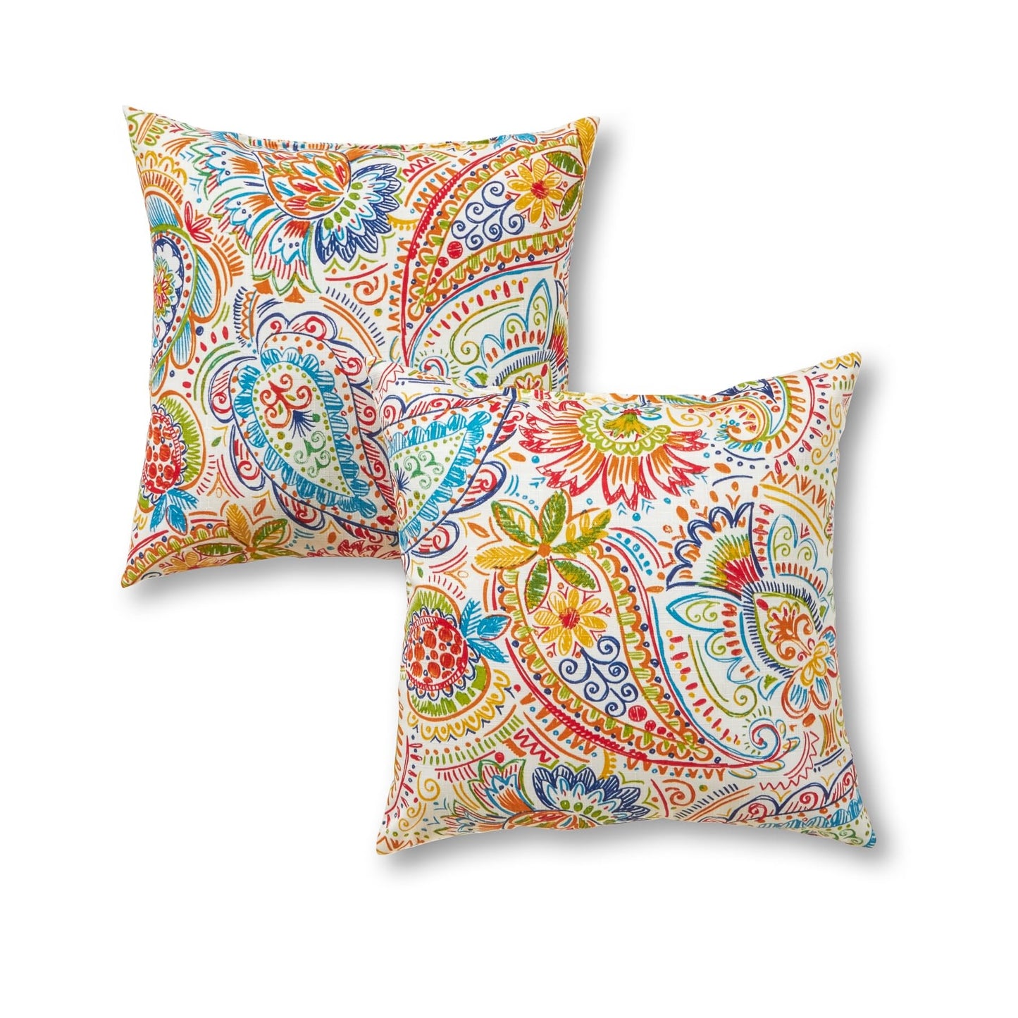 Set of 2 Outdoor Throw Pillows 17 x 17 Inch – Reversible Square Patio Accent Pillows – Weather-Resistant Polyester Fabric – Eco-Friendly Recycled Polyfiber Fill, Arctic Paisley