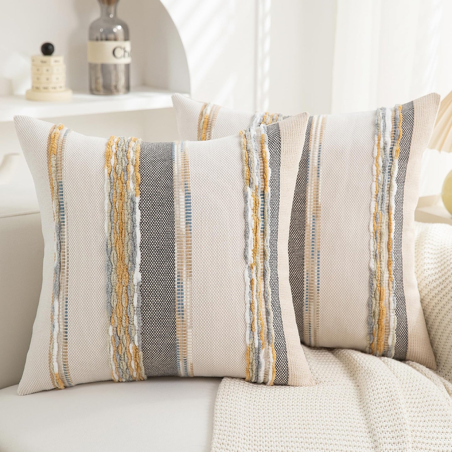 Boho Textured Modern Farmhouse Decorative Throw Pillow Covers Set of 2