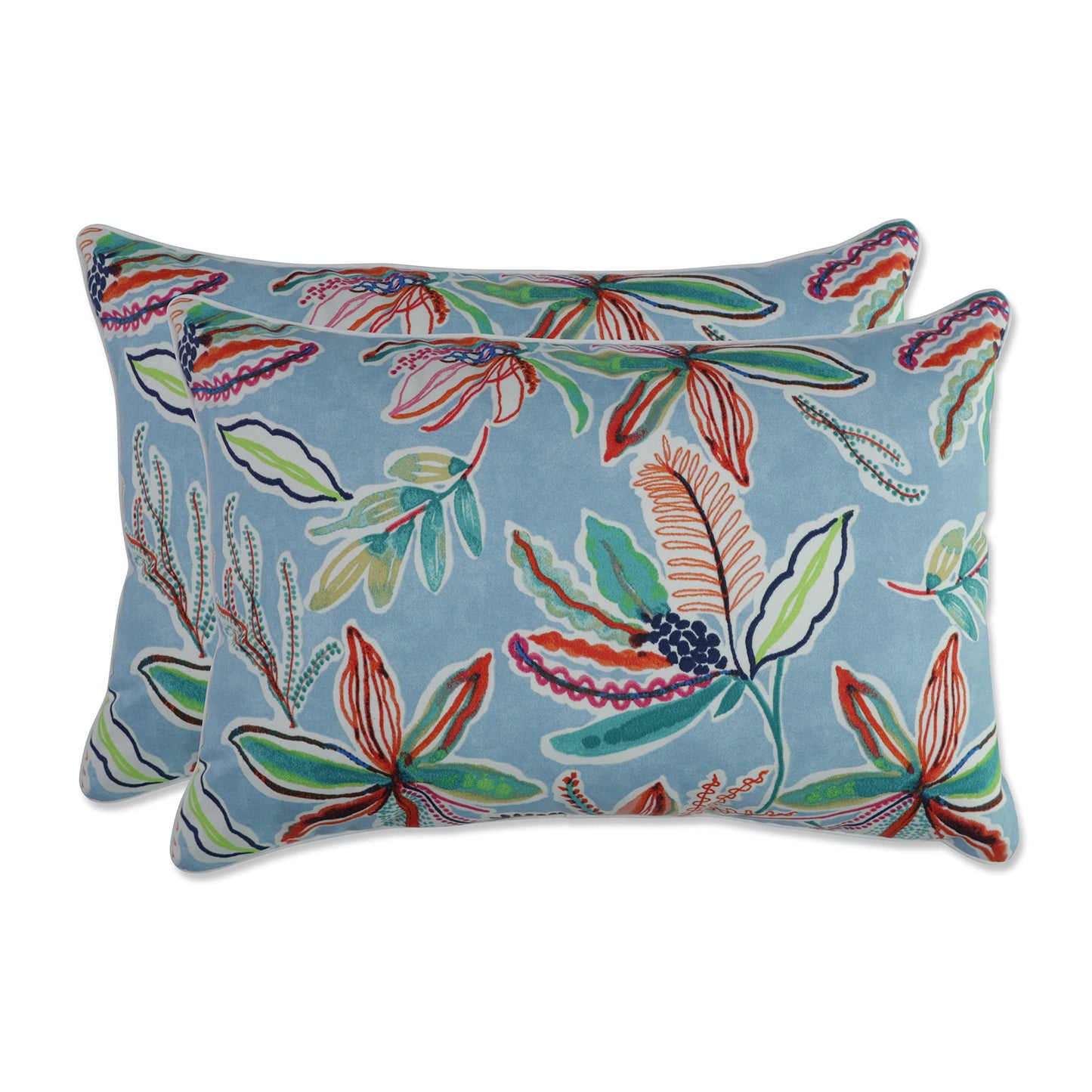 Pillow Perfect Botanical Indoor/Outdoor Throw Pillows, 2 Count, Large - 18.5" x 18.5", Green/Ivory Key Cove