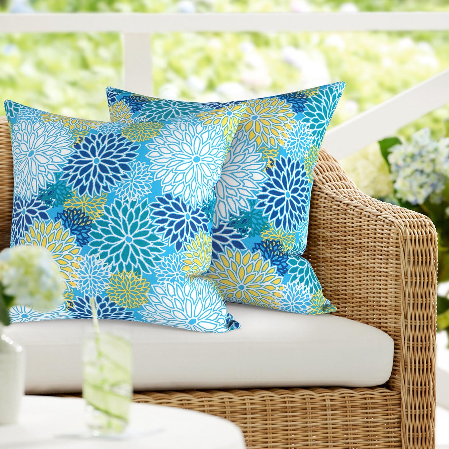DYTXIII Pack of 2 Waterproof Outdoor Pillow with Inserts, 18x18 Square Patio Decorative Throw Pillow for Home,Sofa,Bench and Patio Furniture,Brush Blue