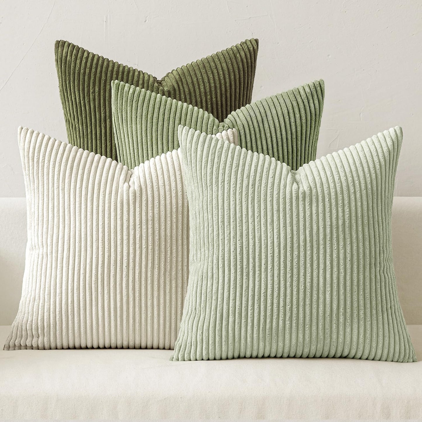 MIULEE Pack of 4 Blue-Orange Corduroy Decorative Throw Pillow Covers 18x18 Inch Soft Boho Striped Pillow Covers Modern Farmhouse Home Decor for Summer Sofa Living Room Couch Bed