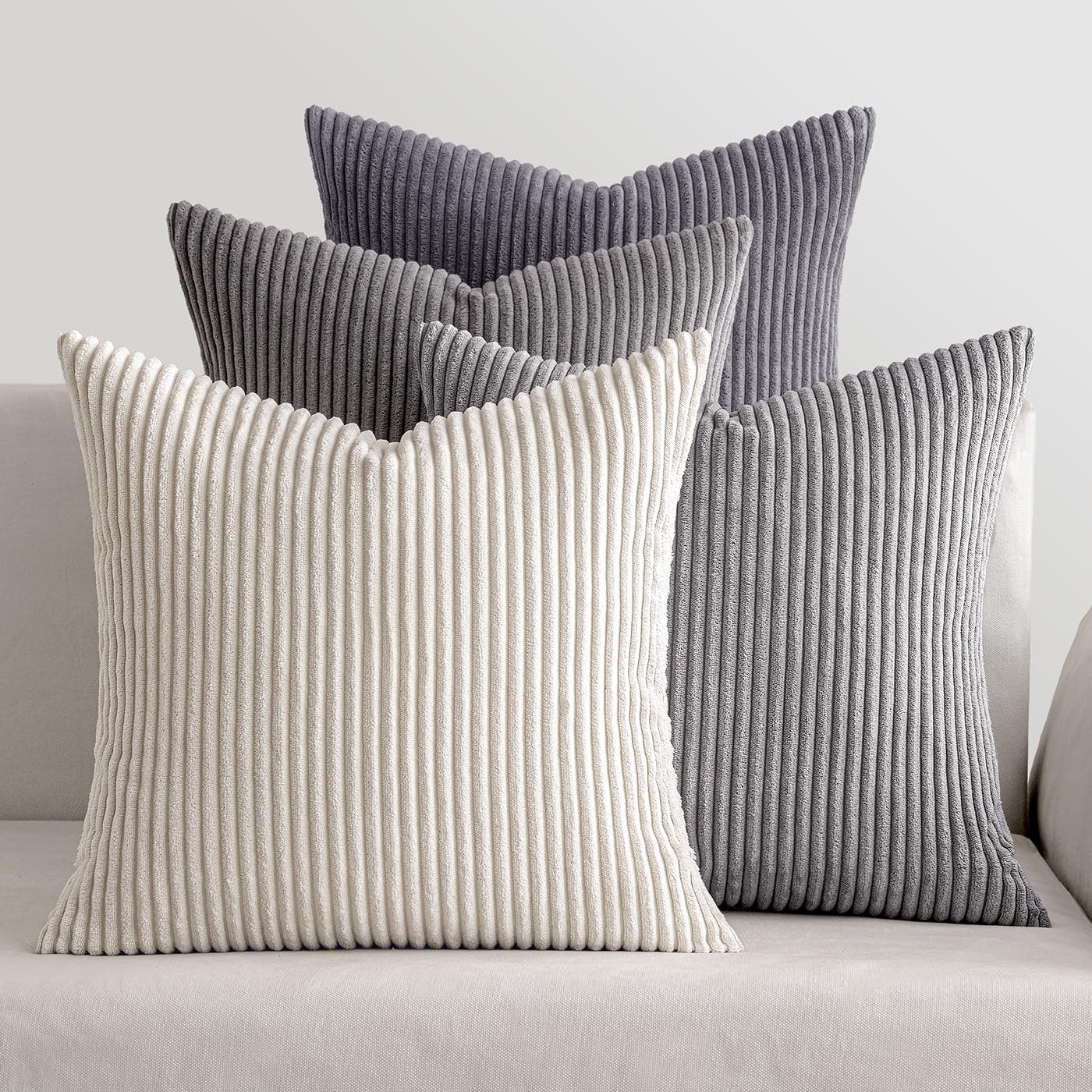 MIULEE Pack of 4 Blue-Orange Corduroy Decorative Throw Pillow Covers 18x18 Inch Soft Boho Striped Pillow Covers Modern Farmhouse Home Decor for Summer Sofa Living Room Couch Bed