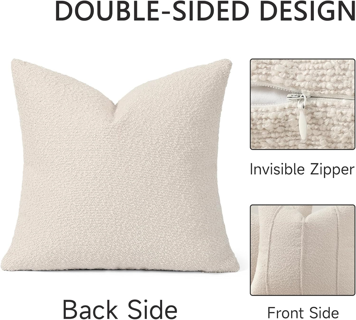 YCOLL Textured Boucle Throw Pillow Covers 24x24 Pack of 2 - Soft Neutral Striped Cushion Covers, Cozy Accent Decorative Pillow Covers for Couch, Sofa, Bed, Living Room (Beige)