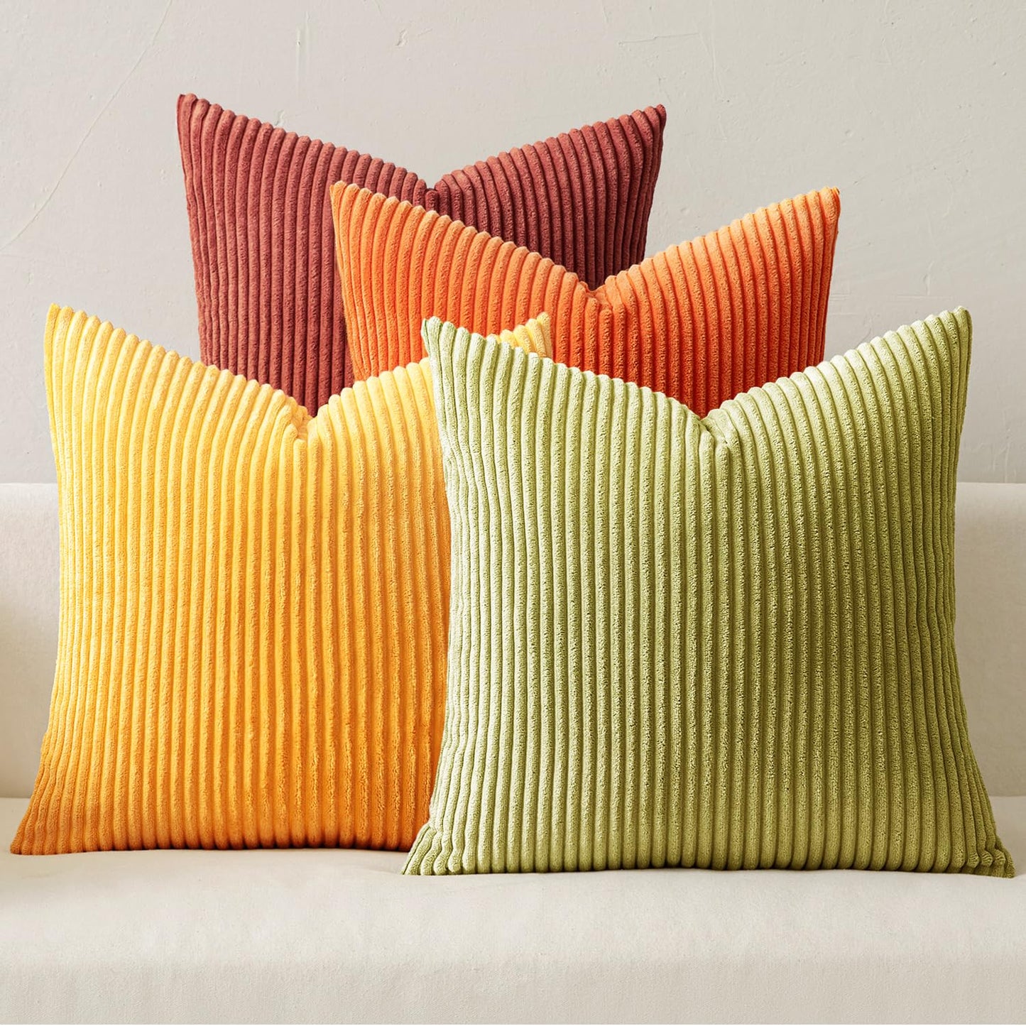 MIULEE Pack of 4 Blue-Orange Corduroy Decorative Throw Pillow Covers 18x18 Inch Soft Boho Striped Pillow Covers Modern Farmhouse Home Decor for Summer Sofa Living Room Couch Bed