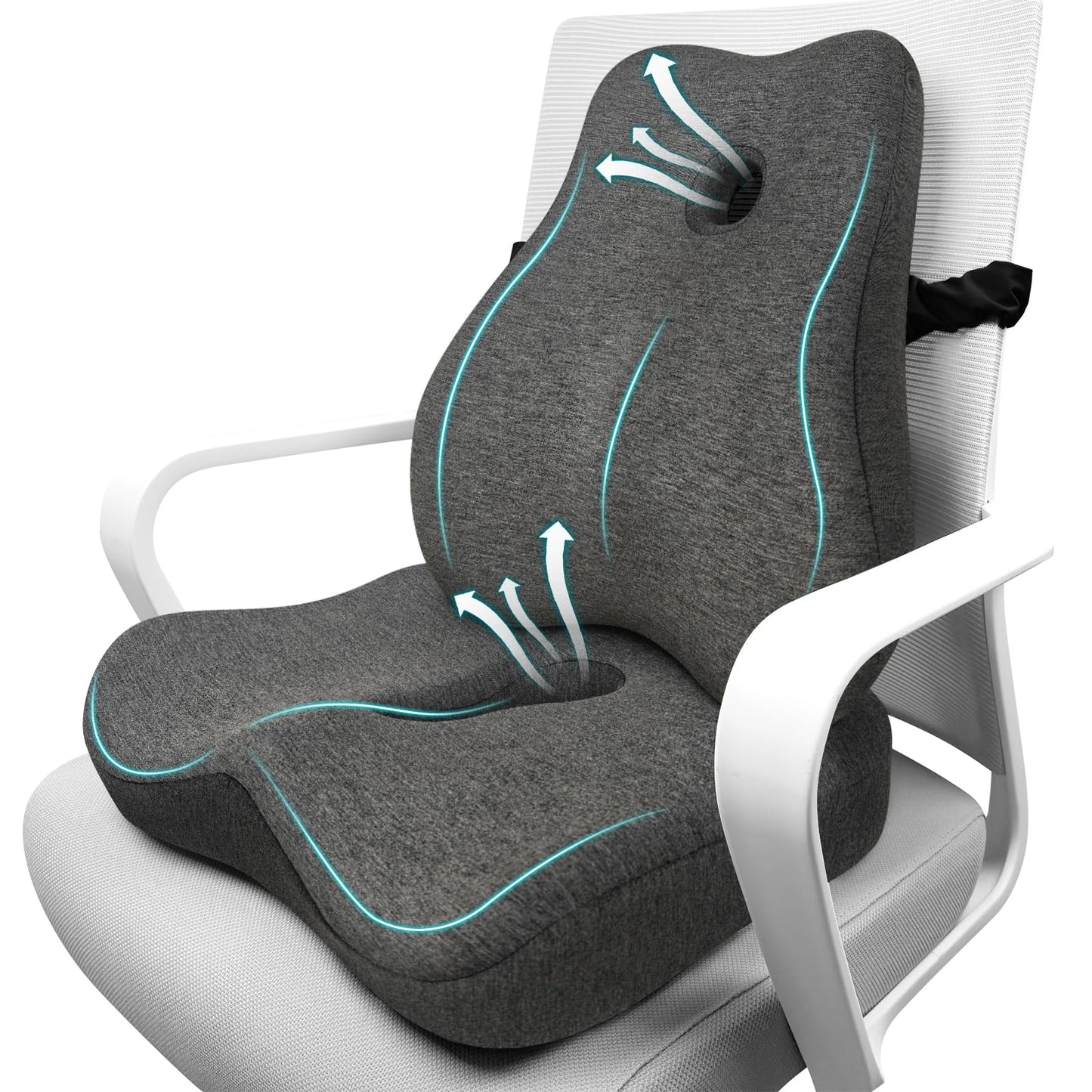 Seat Cushion & Lumbar Support Pillow Set for Office Chair, Ergonomic Pillow for Sciatica Pain Relief, Memory Foam Back Support Pillow & Chair Cushion for Car seat, Desk Chair (Grey)
