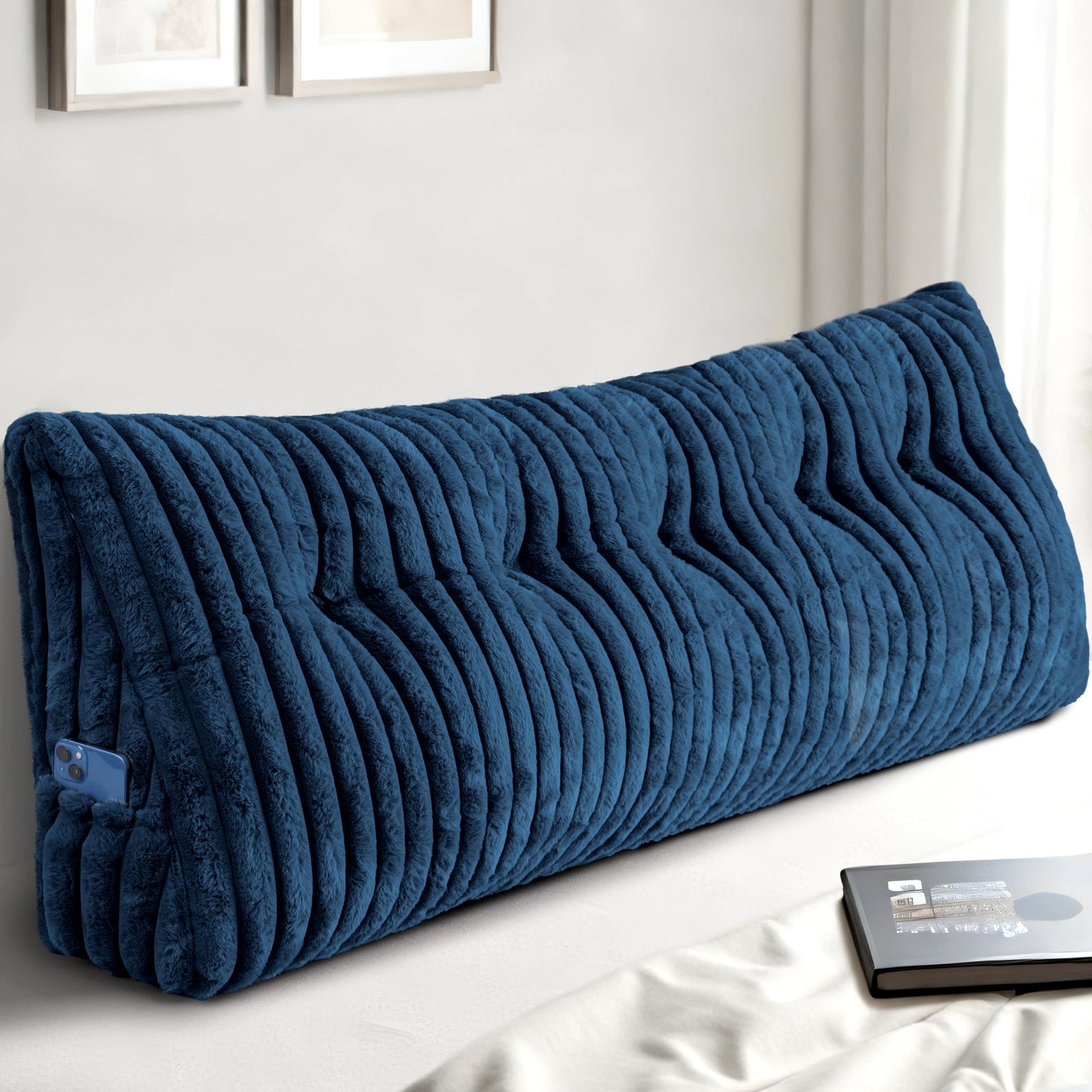 Headboard Pillow Queen, Triangular Wedge Pillow Headboard Queen, Cushion Headboards Reading Pillows, Backrest Pillows for Sitting in Bed or Working with Removable Cover, Grey