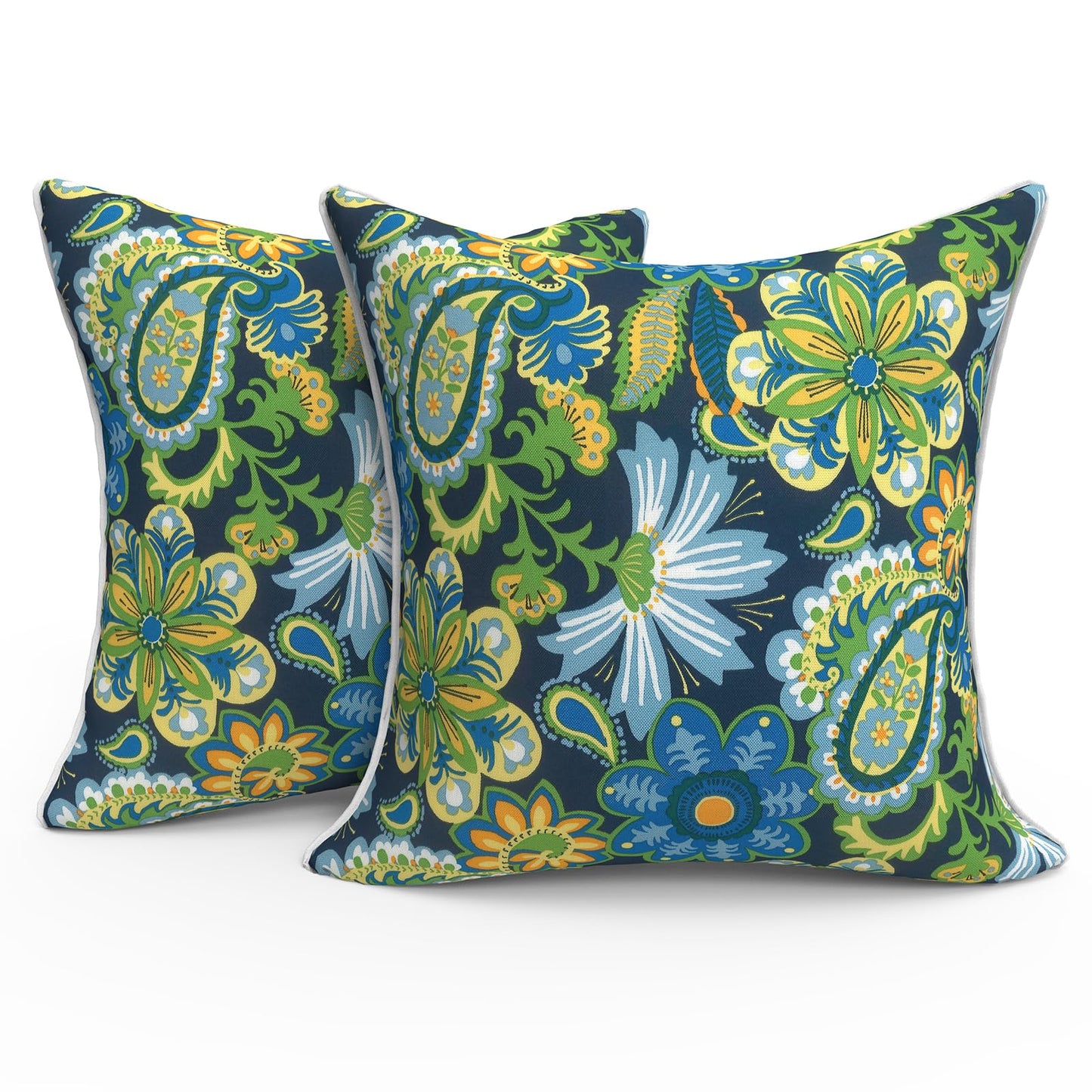 Outdoor 20x20 Inch Throw Pillows with Inners, Square Pillows Decorative Set of 2 for Home Garden Furniture, Paisley Multi