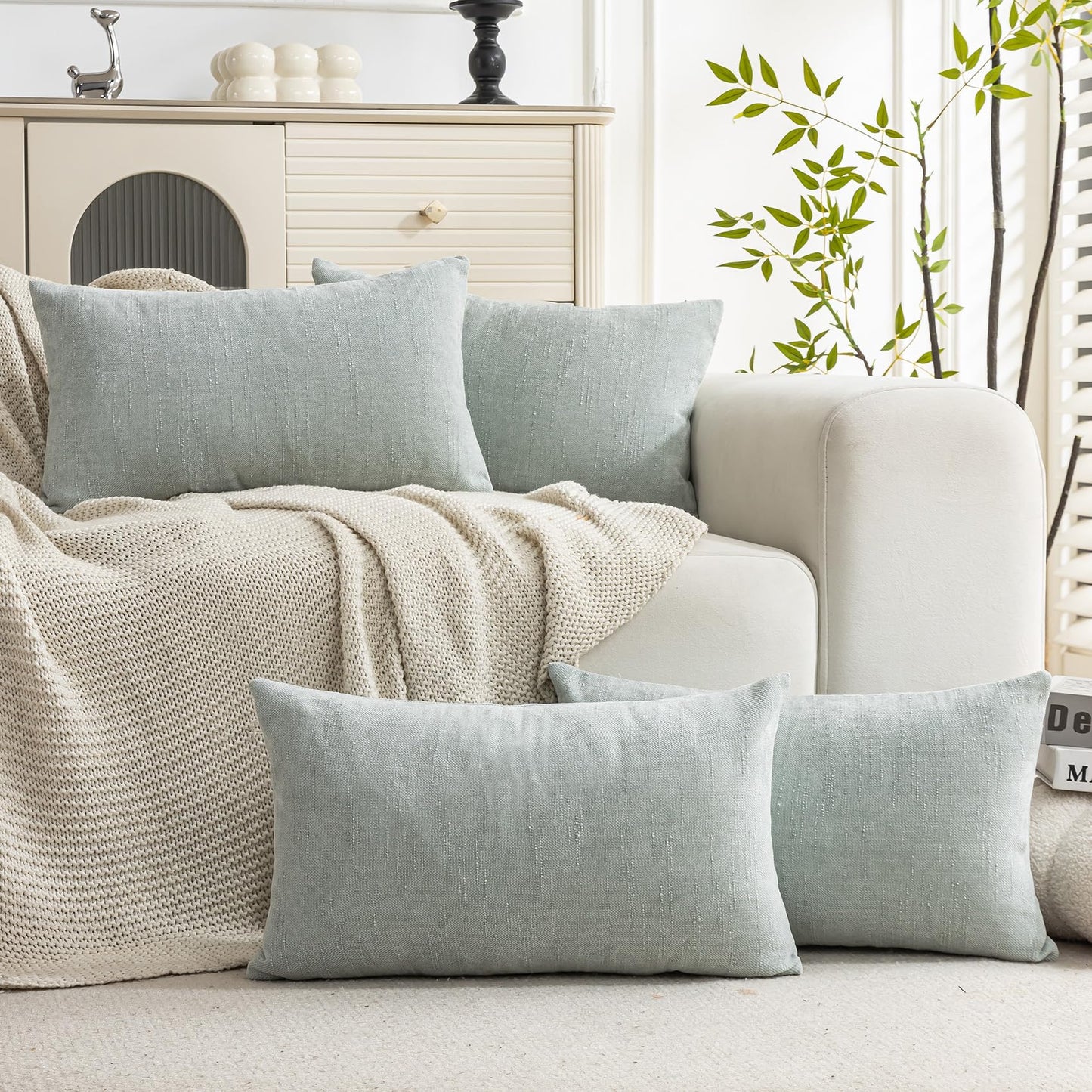 Set of 4 Soft Textured Decorative Throw Pillow Covers 24x24 Inch Cozy Farmhouse Cushion Cover Square Accent Pillow Cases for Bed Couch Sofa Living Room, Neutral