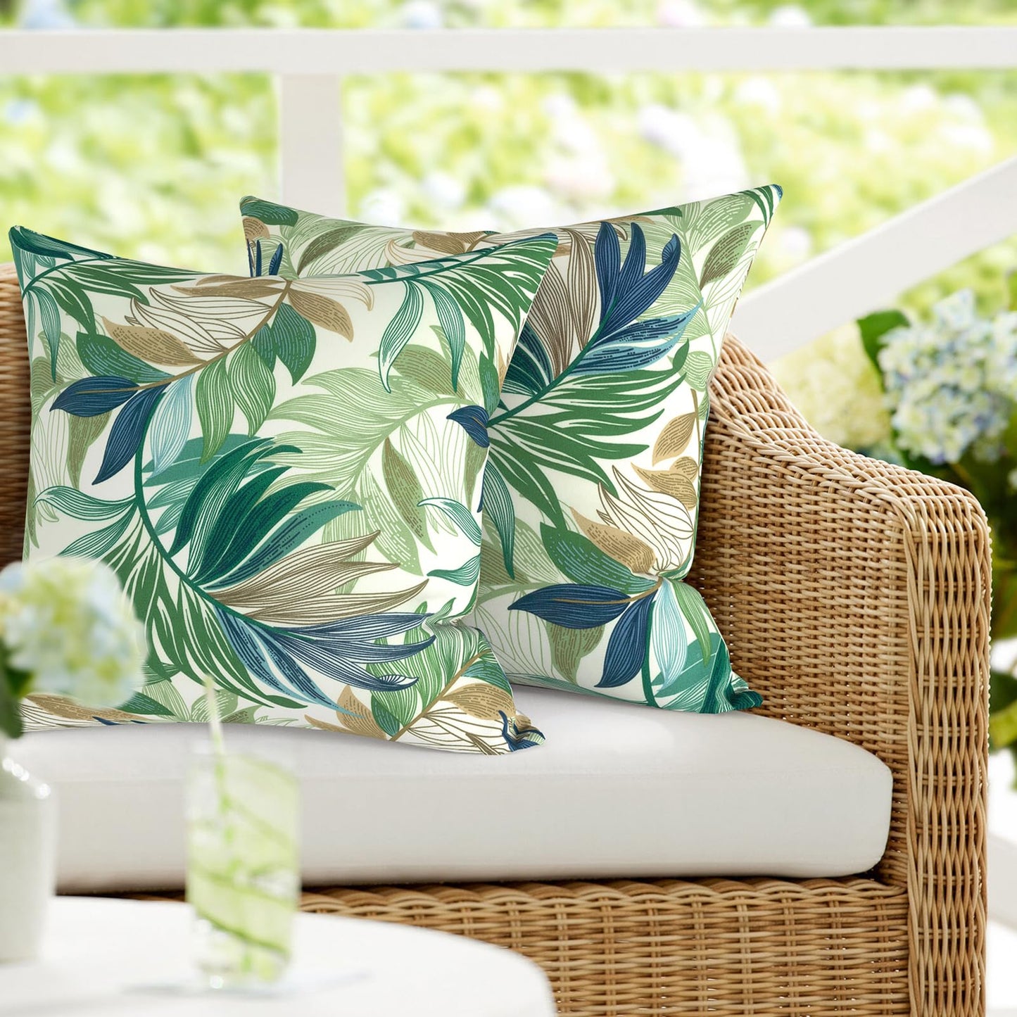 DYTXIII Pack of 2 Waterproof Outdoor Pillow with Inserts, 18x18 Square Patio Decorative Throw Pillow for Home,Sofa,Bench and Patio Furniture,Brush Blue