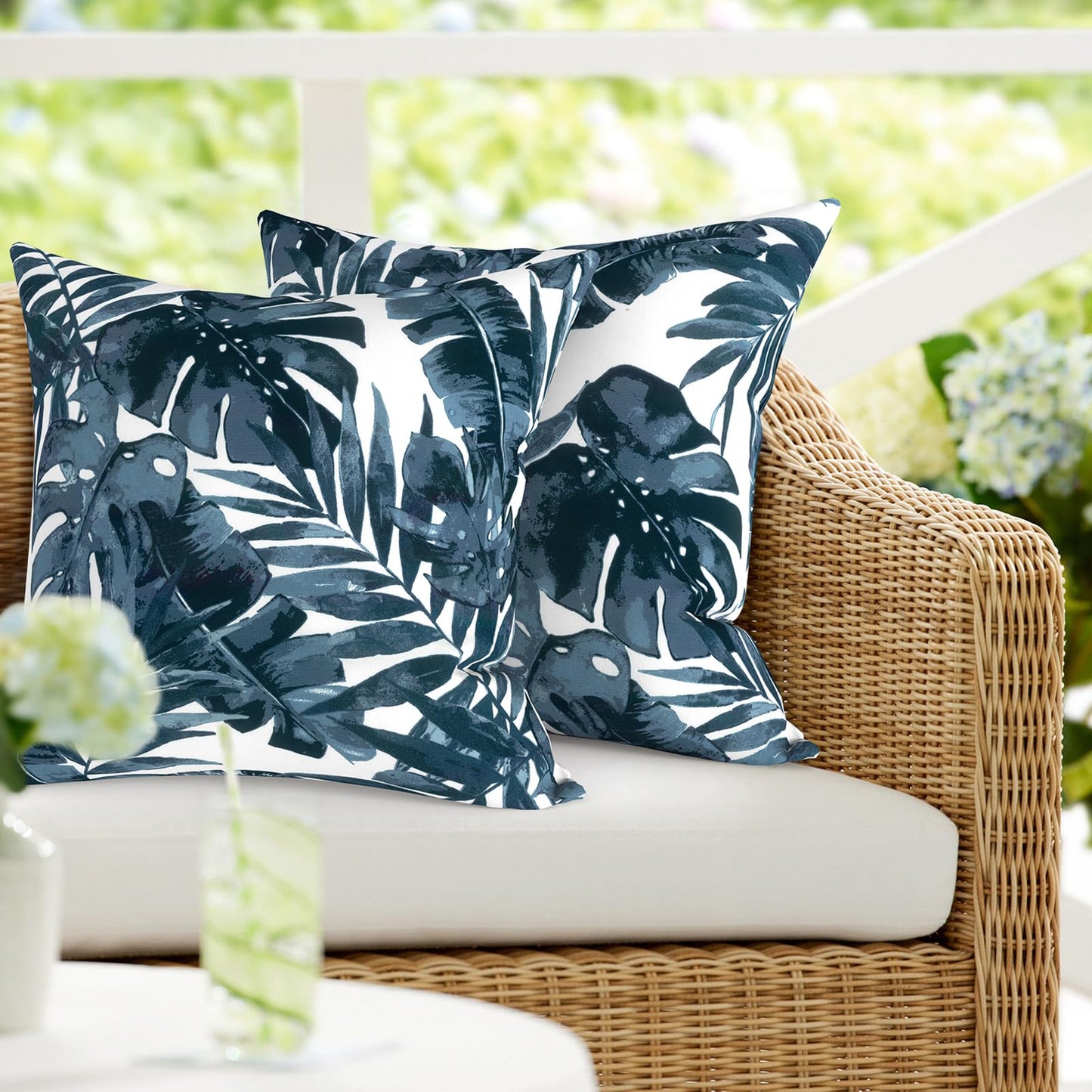 DYTXIII Pack of 2 Waterproof Outdoor Pillow with Inserts, 18x18 Square Patio Decorative Throw Pillow for Home,Sofa,Bench and Patio Furniture,Brush Blue