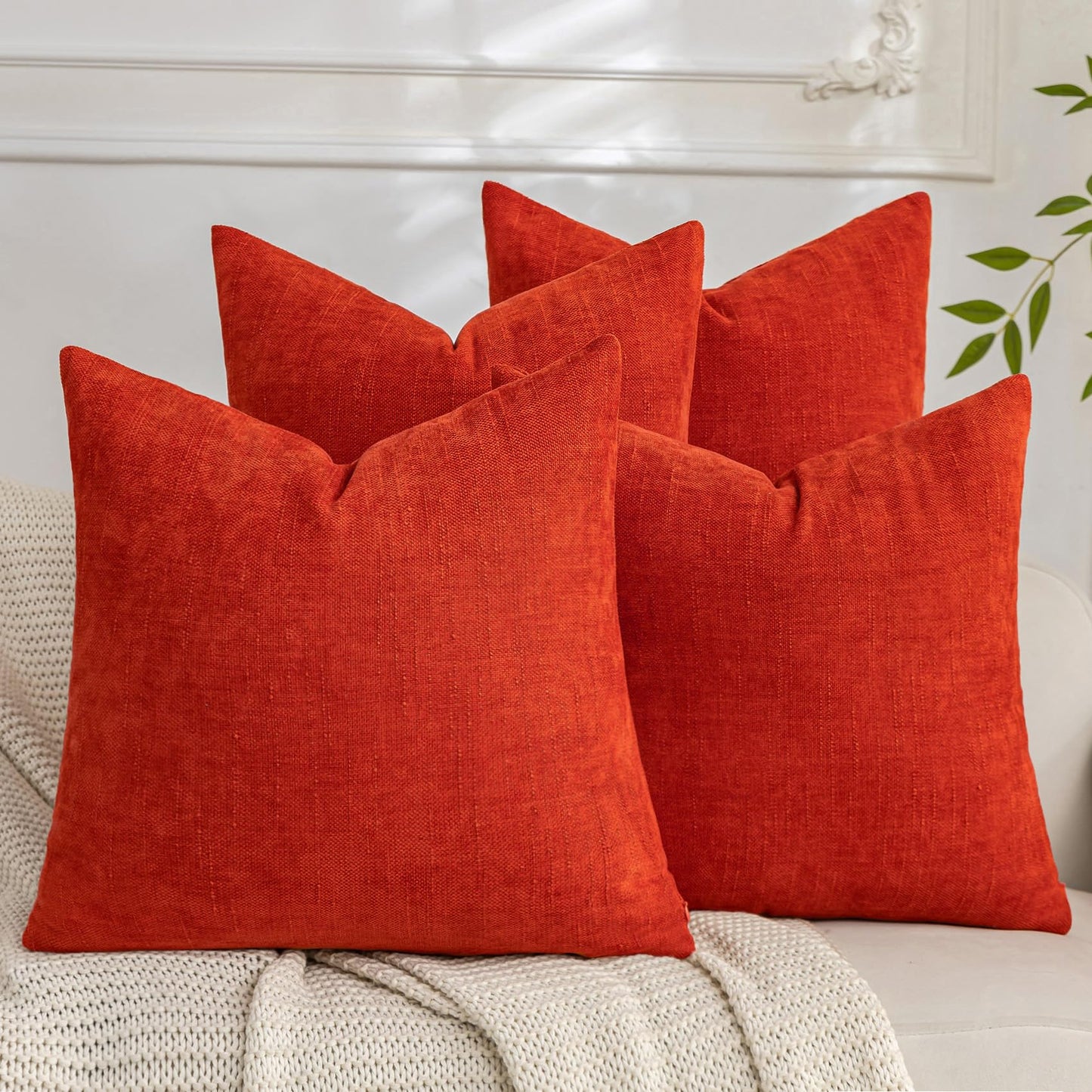 Set of 4 Soft Textured Decorative Throw Pillow Covers 24x24 Inch Cozy Farmhouse Cushion Cover Square Accent Pillow Cases for Bed Couch Sofa Living Room, Neutral