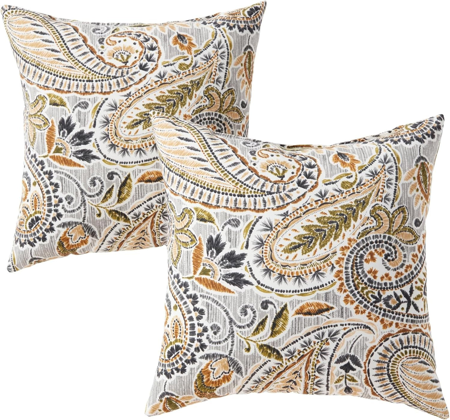 Set of 2 Outdoor Throw Pillows 17 x 17 Inch – Reversible Square Patio Accent Pillows – Weather-Resistant Polyester Fabric – Eco-Friendly Recycled Polyfiber Fill, Arctic Paisley