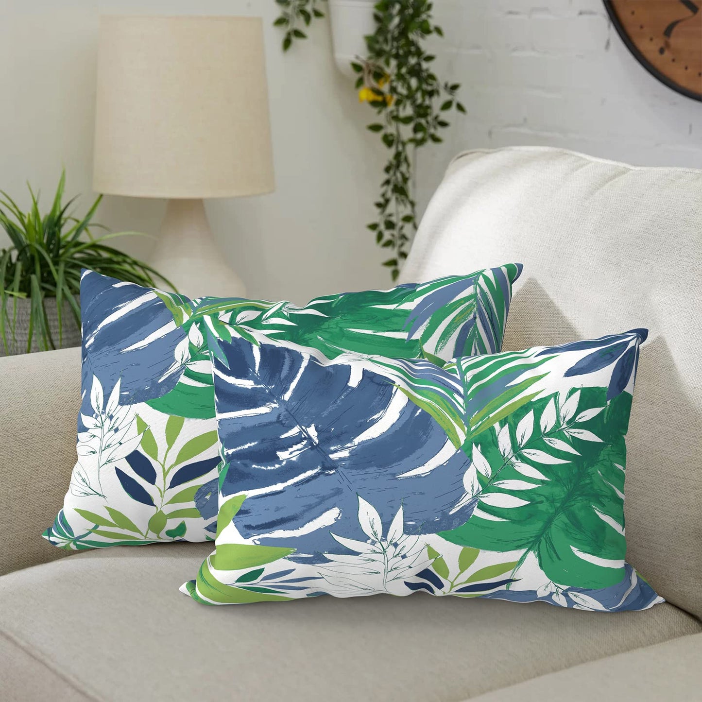 DYTXIII Pack of 2 Waterproof Outdoor Pillow with Inserts, 18x18 Square Patio Decorative Throw Pillow for Home,Sofa,Bench and Patio Furniture,Brush Blue