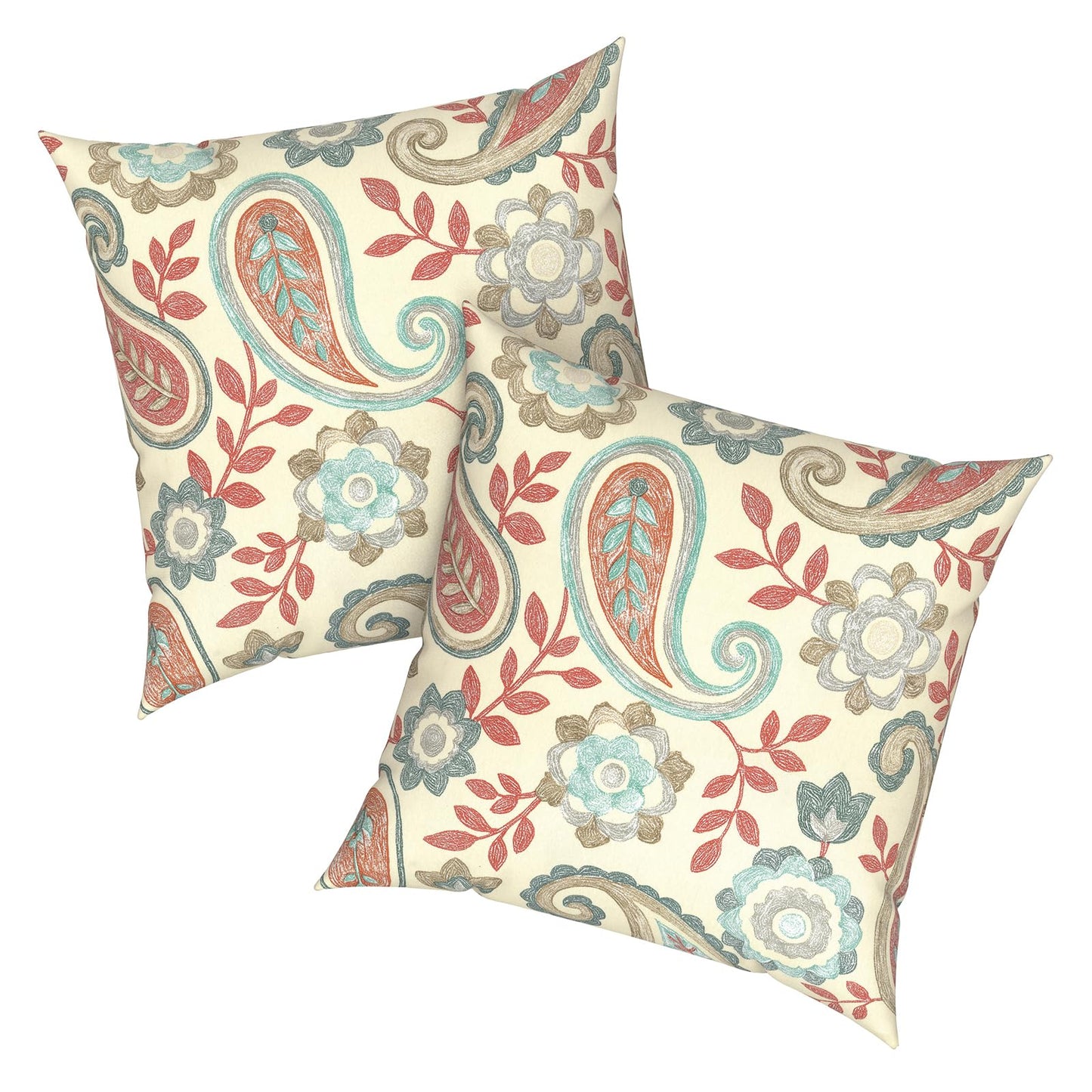 Outdoor 20x20 Inch Throw Pillows with Inners, Square Pillows Decorative Set of 2 for Home Garden Furniture, Paisley Multi