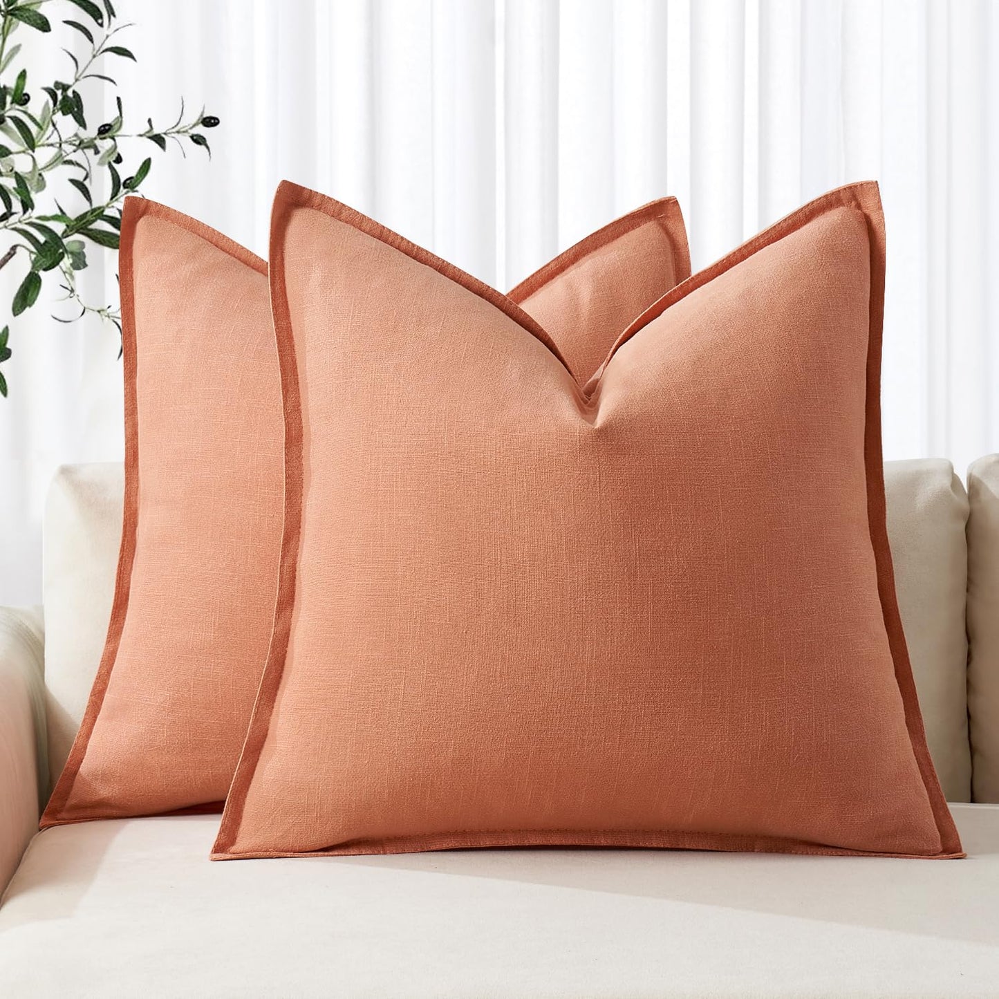 MIULEE Decorative Linen Pillow Covers 20x20 Inch Light Blue Boho Farmhouse Neutral Couch Throw Pillows for Bed Pack of 2 Accent Coastal Modern Pillowcase Summer Sofa Livingroom Home Decor