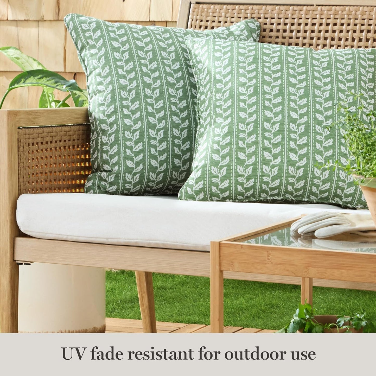 Martha Stewart Vineyard Vines Indoor Outdoor Decorative Pillow 2-Pack Set, UV Fade Resistant, Water Repellent, Printed Garden Design, Green, 18"x18"