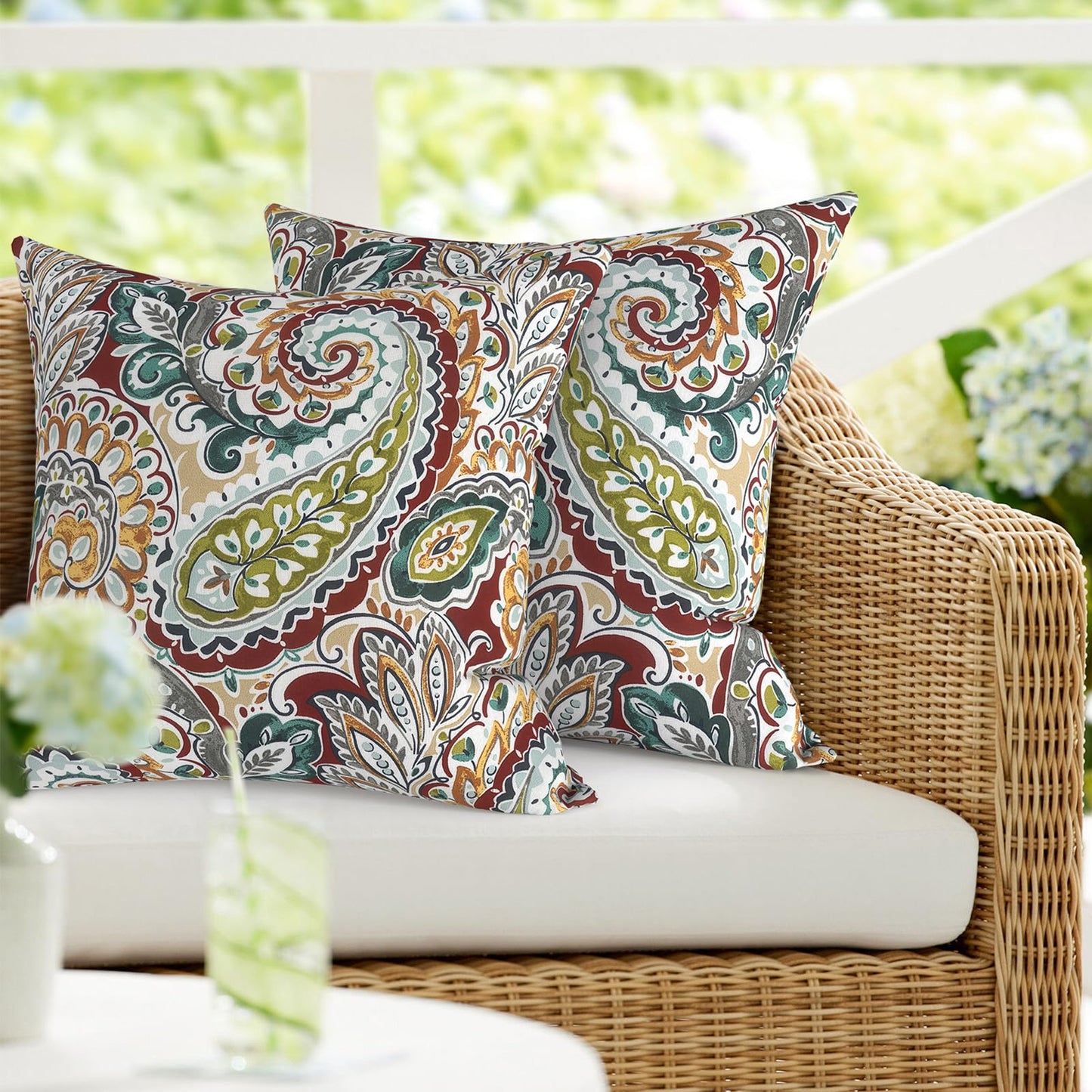 DYTXIII Pack of 2 Waterproof Outdoor Pillow with Inserts, 18x18 Square Patio Decorative Throw Pillow for Home,Sofa,Bench and Patio Furniture,Brush Blue