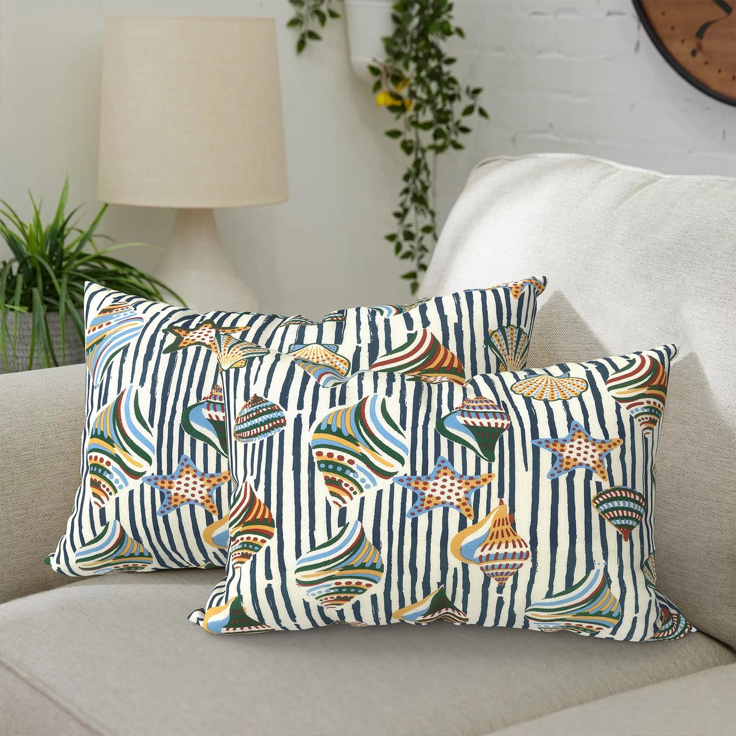 DYTXIII Pack of 2 Waterproof Outdoor Pillow with Inserts, 18x18 Square Patio Decorative Throw Pillow for Home,Sofa,Bench and Patio Furniture,Brush Blue