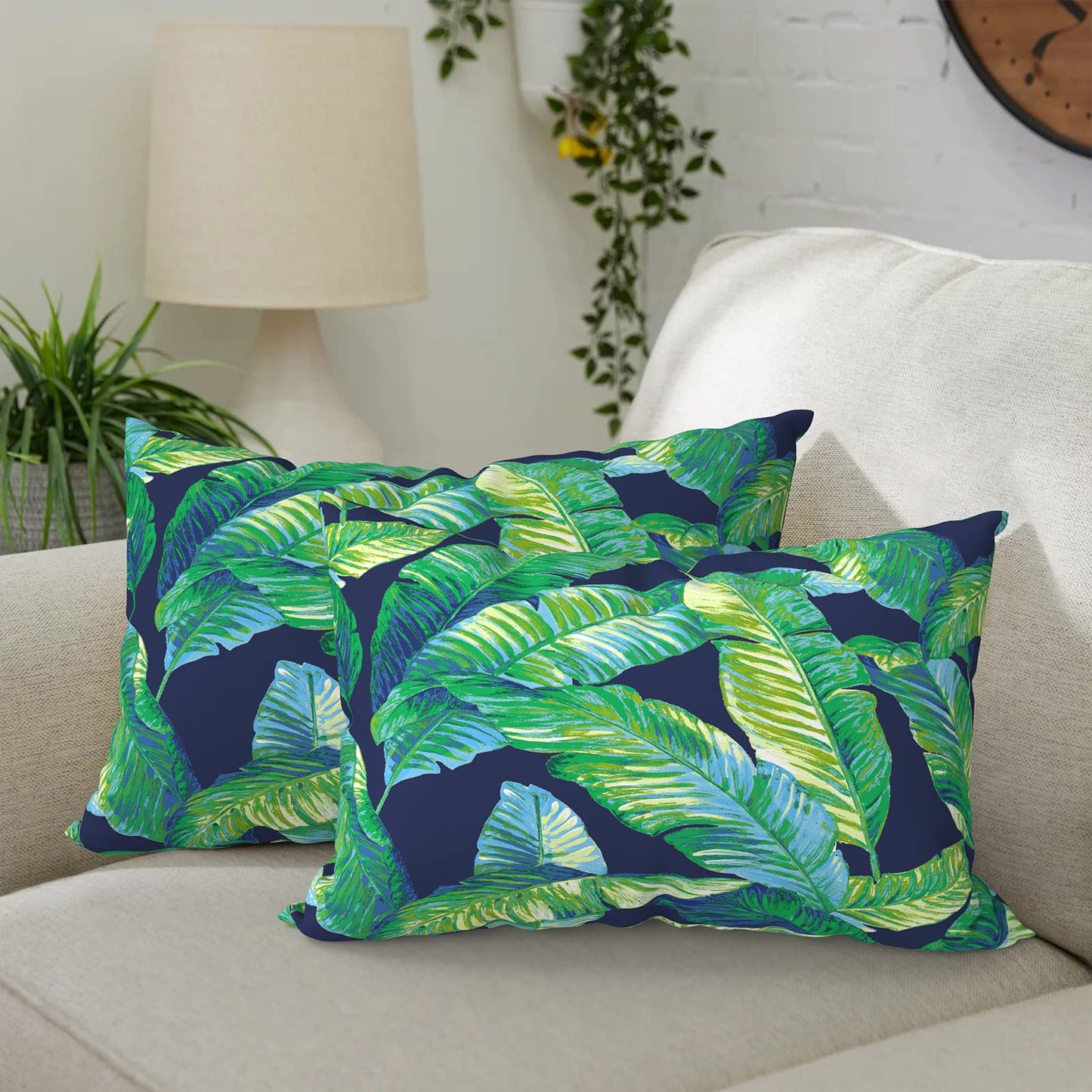 DYTXIII Pack of 2 Waterproof Outdoor Pillow with Inserts, 18x18 Square Patio Decorative Throw Pillow for Home,Sofa,Bench and Patio Furniture,Brush Blue
