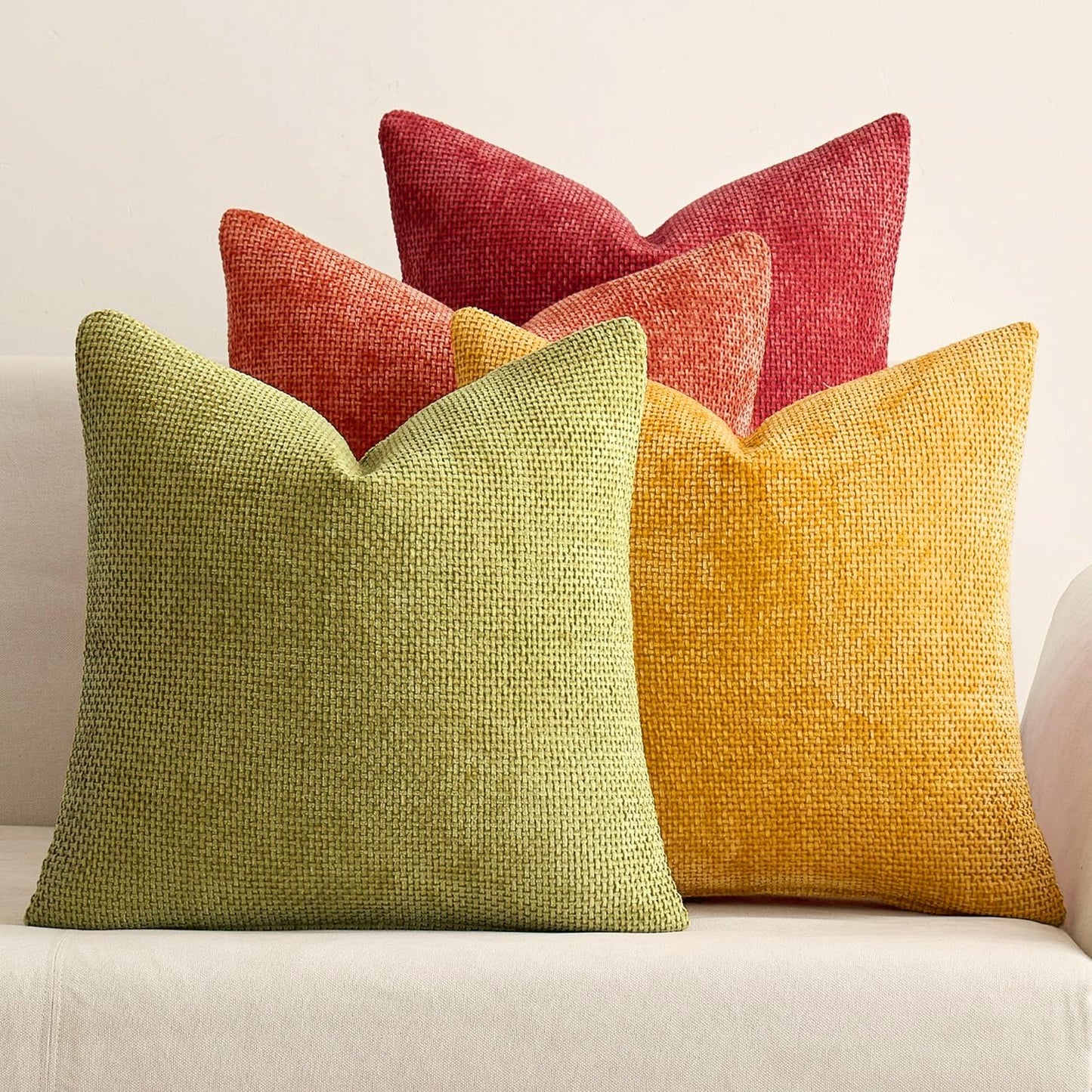 MIULEE Pack of 4 Couch Throw Pillow Covers 20x20 Inch Neutral Blue Soft Decorative Chenille Pillow Covers Farmhouse Accent Cushion Covers for Boho Western Spring Coastal Decor Sofa Bed Living Room