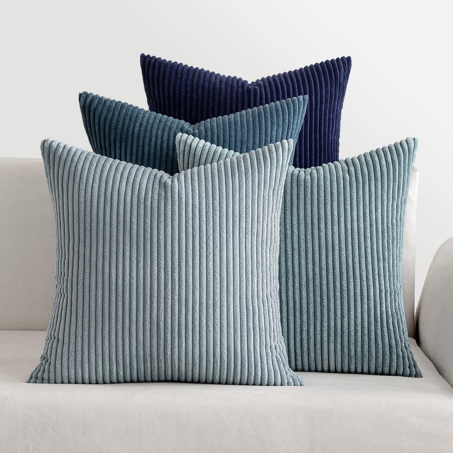 MIULEE Pack of 4 Blue-Orange Corduroy Decorative Throw Pillow Covers 18x18 Inch Soft Boho Striped Pillow Covers Modern Farmhouse Home Decor for Summer Sofa Living Room Couch Bed
