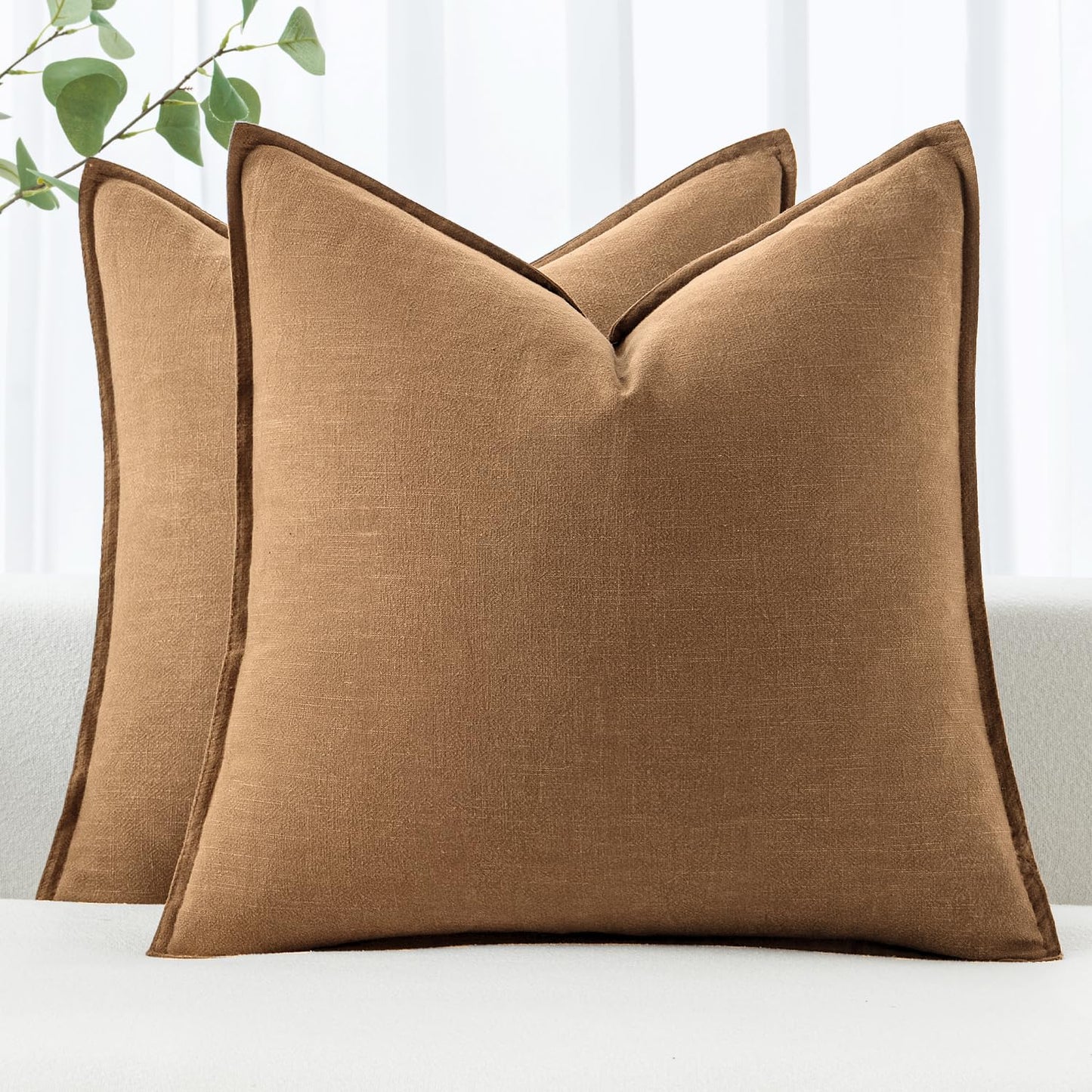 MIULEE Decorative Linen Pillow Covers 20x20 Inch Light Blue Boho Farmhouse Neutral Couch Throw Pillows for Bed Pack of 2 Accent Coastal Modern Pillowcase Summer Sofa Livingroom Home Decor
