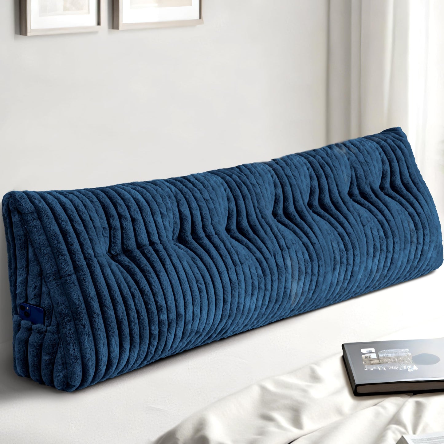 Headboard Pillow Queen, Triangular Wedge Pillow Headboard Queen, Cushion Headboards Reading Pillows, Backrest Pillows for Sitting in Bed or Working with Removable Cover, Grey