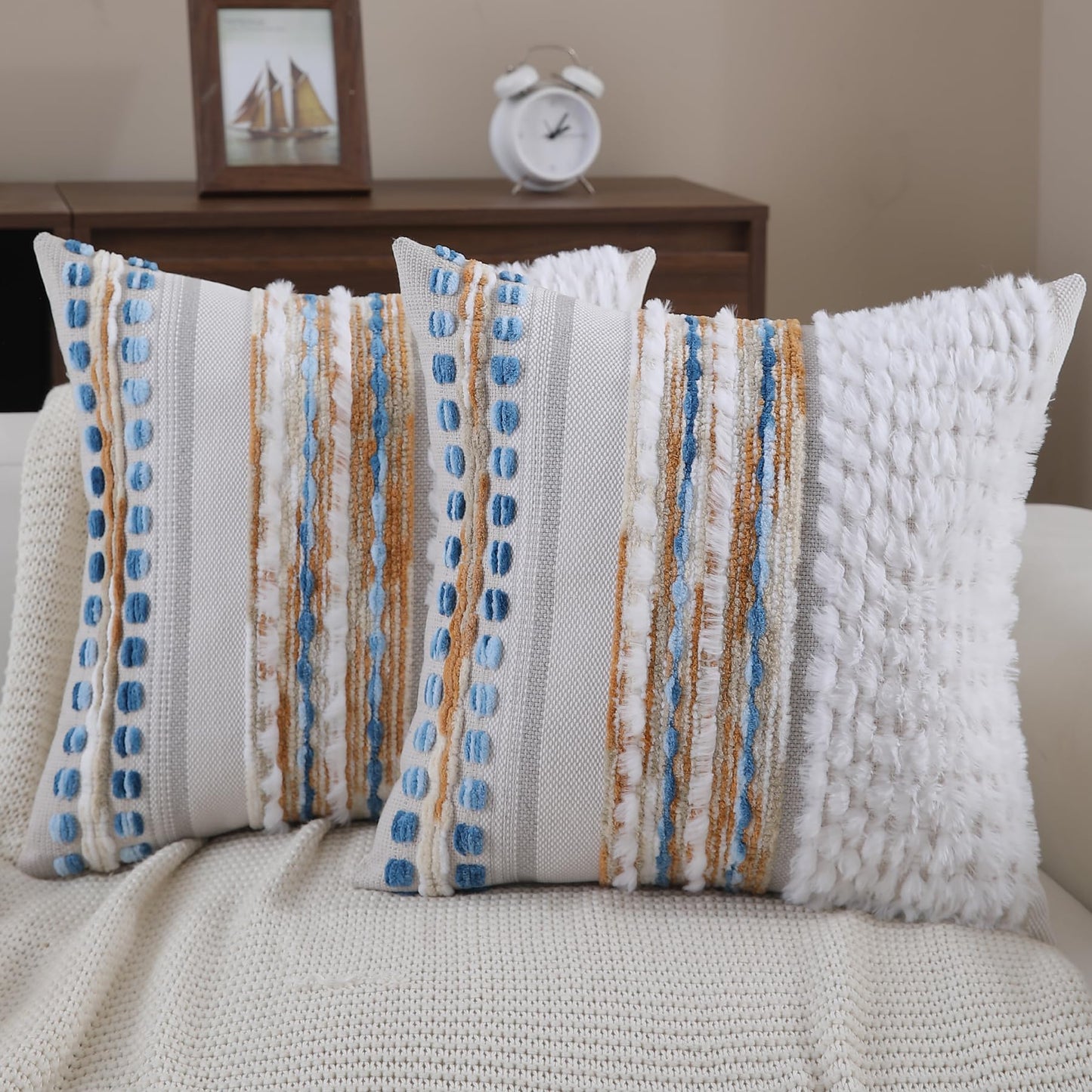Boho Textured Modern Farmhouse Decorative Throw Pillow Covers Set of 2