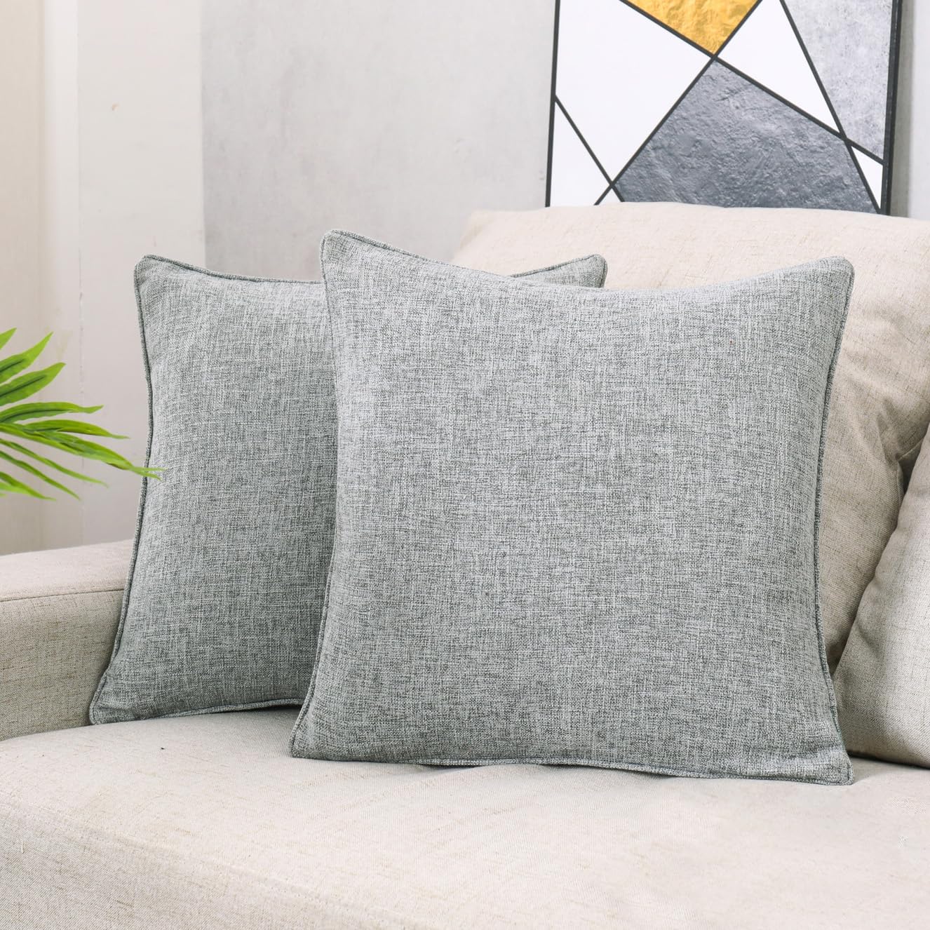 HPUK Throw Pillow Covers 20x20 Inch Set of 4, Linen Decorative Pillow Covers, Accent Cushion Covers for Couch Sofa Bed Bedroom Living Room Décor, Grey