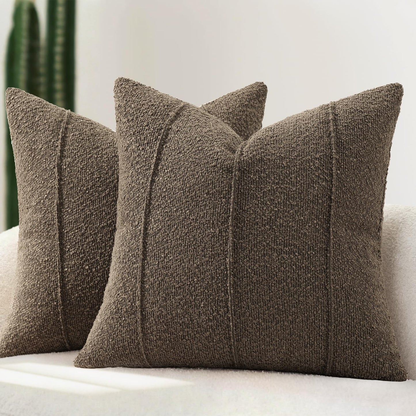 YCOLL Textured Boucle Throw Pillow Covers 24x24 Pack of 2 - Soft Neutral Striped Cushion Covers, Cozy Accent Decorative Pillow Covers for Couch, Sofa, Bed, Living Room (Beige)
