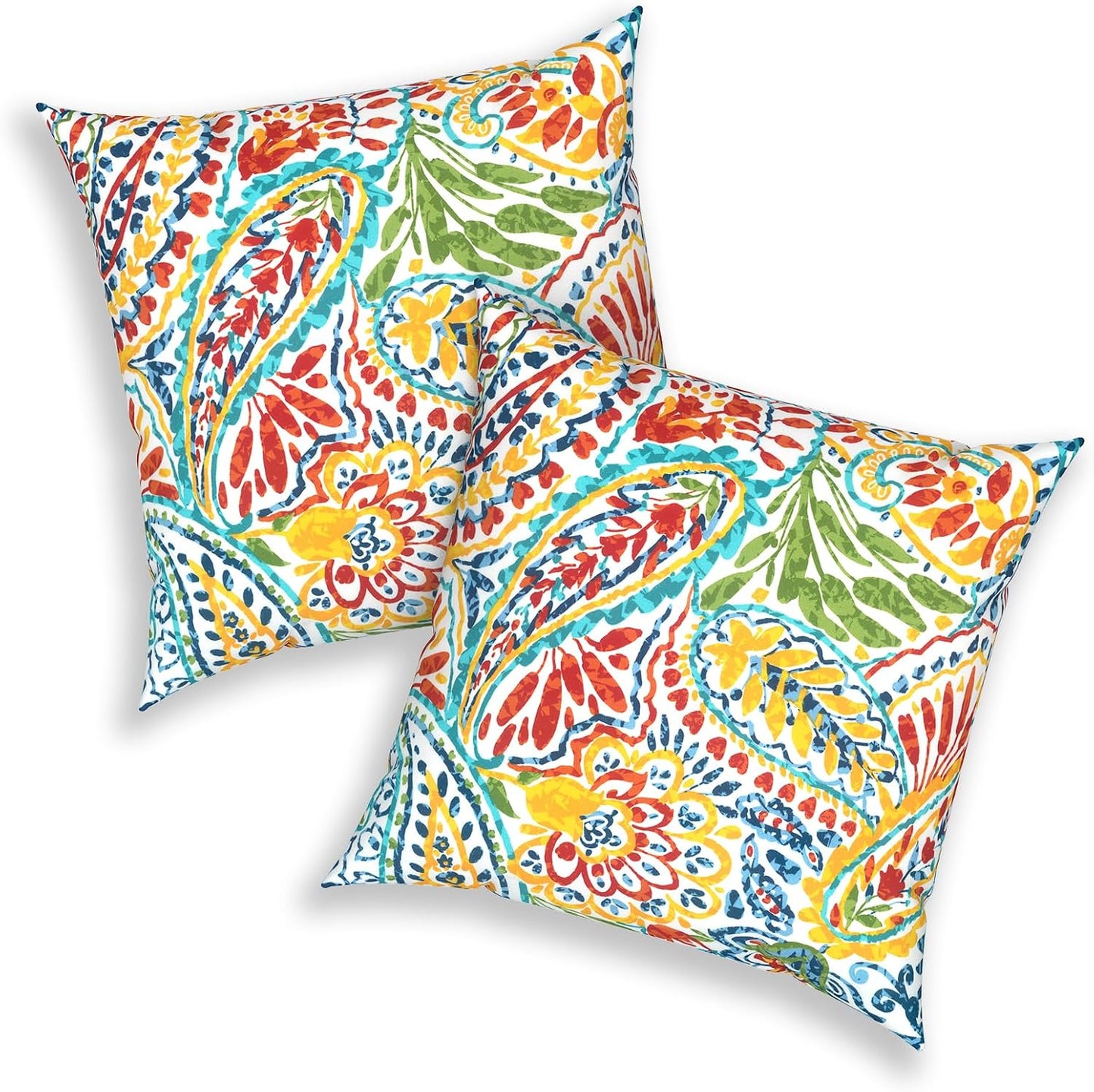 Outdoor 20x20 Inch Throw Pillows with Inners, Square Pillows Decorative Set of 2 for Home Garden Furniture, Paisley Multi