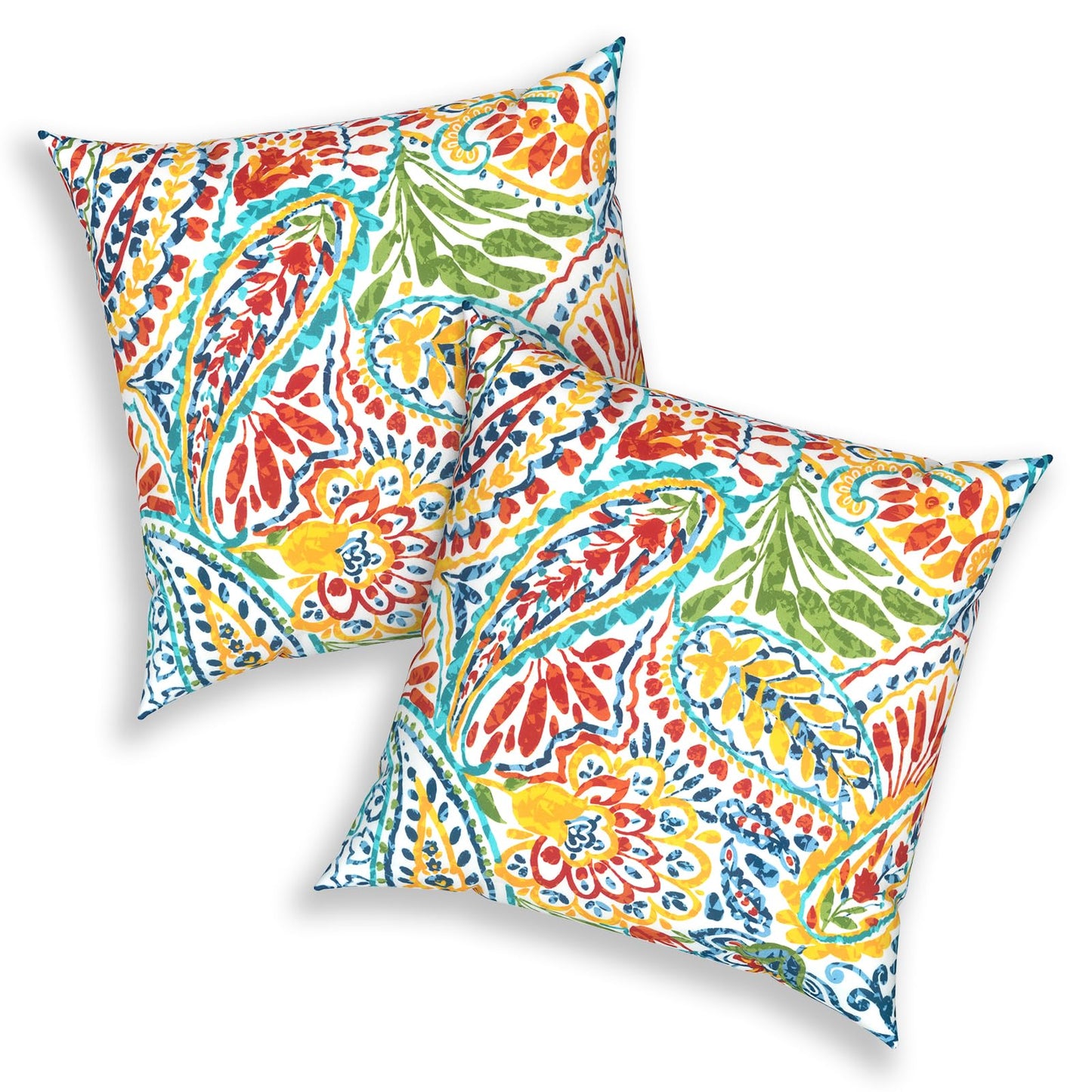 Outdoor 20x20 Inch Throw Pillows with Inners, Square Pillows Decorative Set of 2 for Home Garden Furniture, Paisley Multi