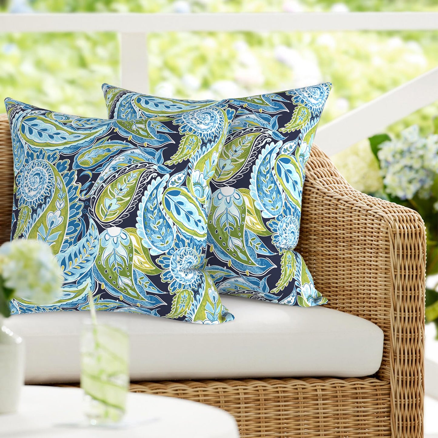 DYTXIII Pack of 2 Waterproof Outdoor Pillow with Inserts, 18x18 Square Patio Decorative Throw Pillow for Home,Sofa,Bench and Patio Furniture,Brush Blue