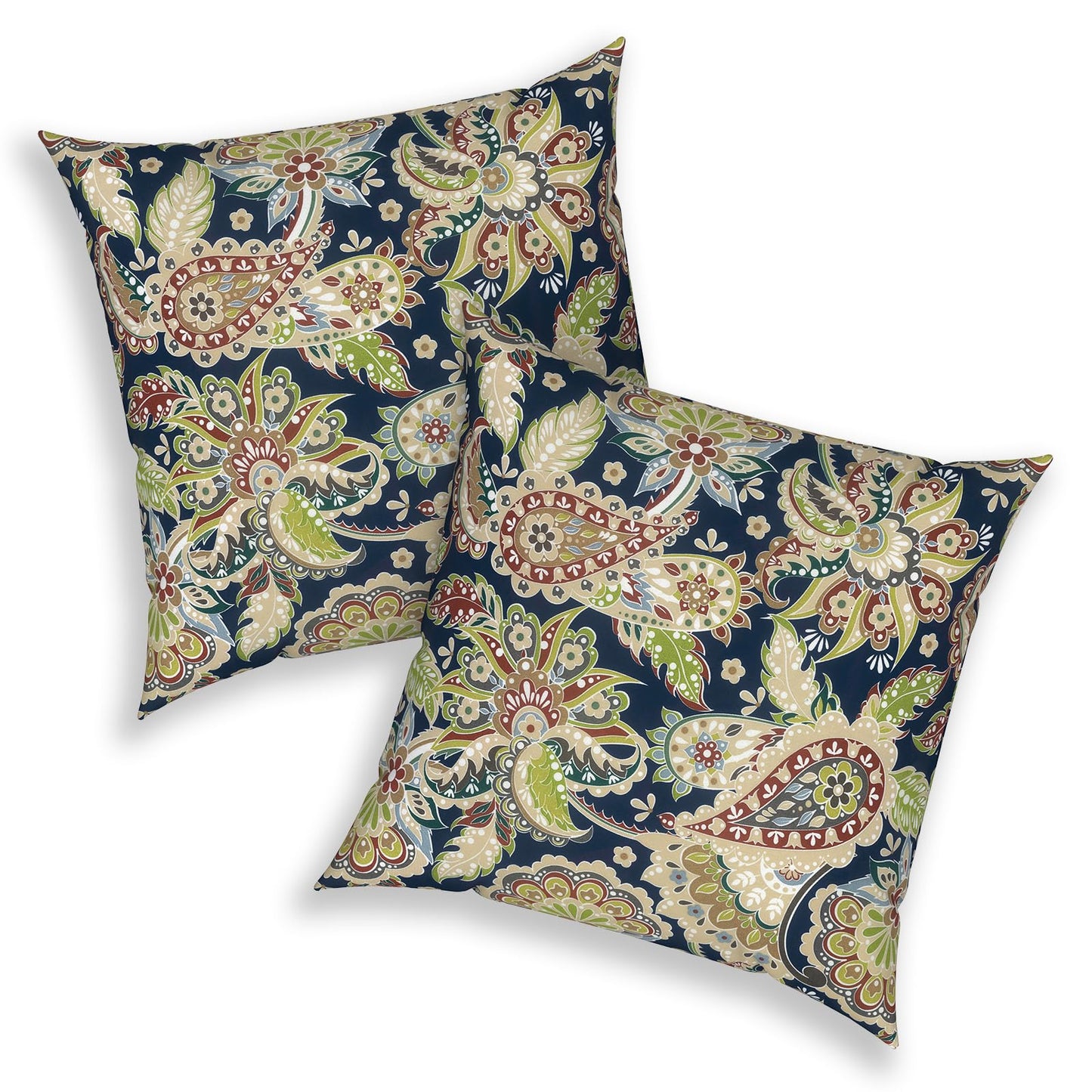 Outdoor 20x20 Inch Throw Pillows with Inners, Square Pillows Decorative Set of 2 for Home Garden Furniture, Paisley Multi