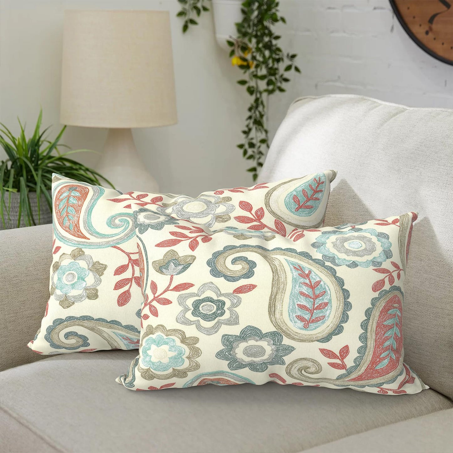 DYTXIII Pack of 2 Waterproof Outdoor Pillow with Inserts, 18x18 Square Patio Decorative Throw Pillow for Home,Sofa,Bench and Patio Furniture,Brush Blue
