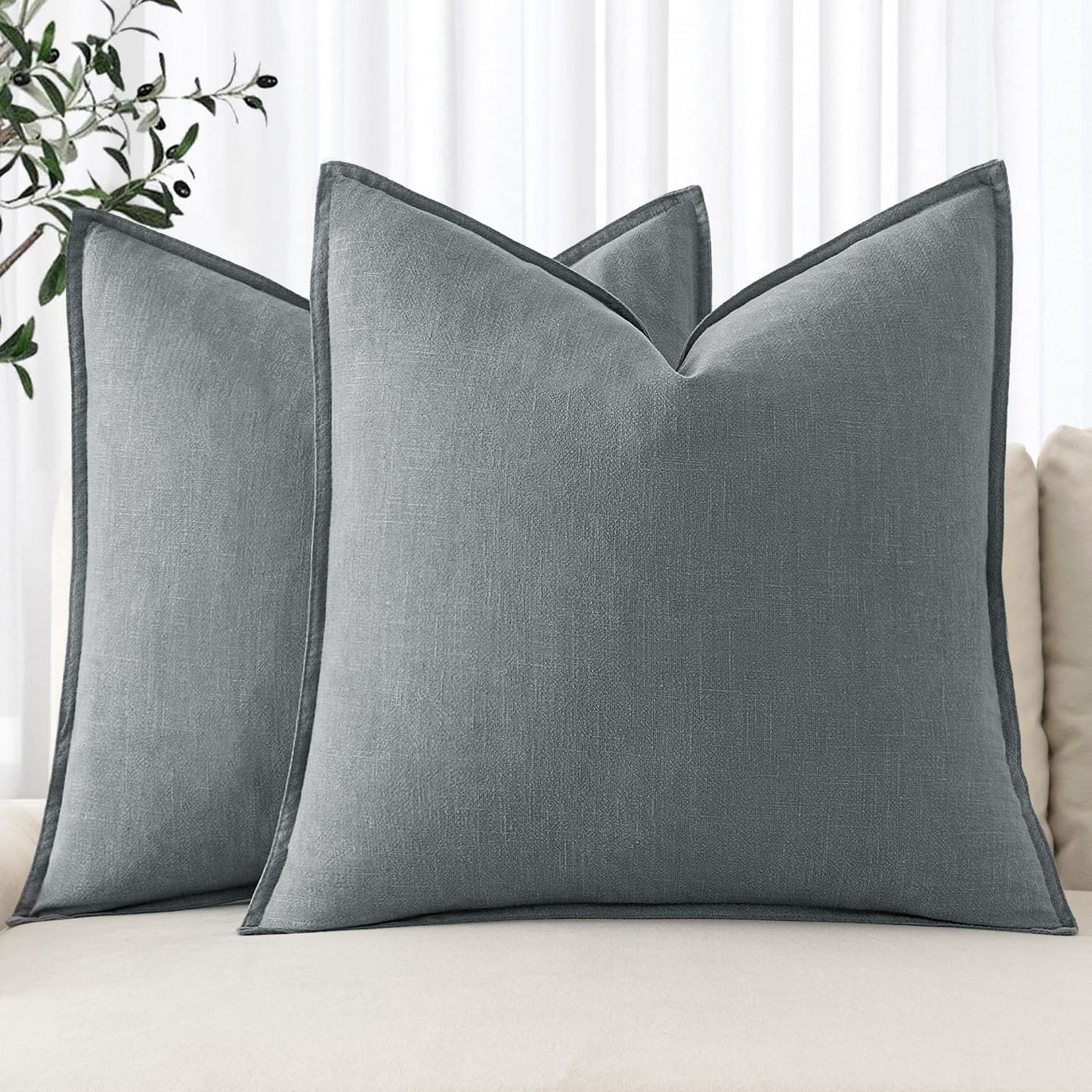 MIULEE Decorative Linen Pillow Covers 20x20 Inch Light Blue Boho Farmhouse Neutral Couch Throw Pillows for Bed Pack of 2 Accent Coastal Modern Pillowcase Summer Sofa Livingroom Home Decor
